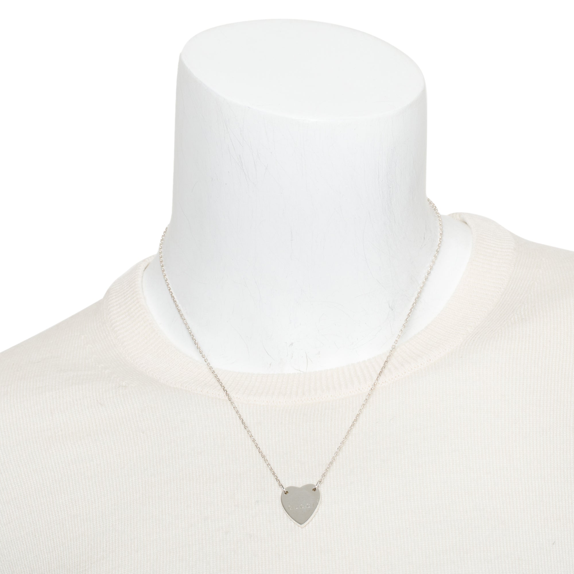 Gucci Sterling Silver Trademark Heart Pendant Necklace