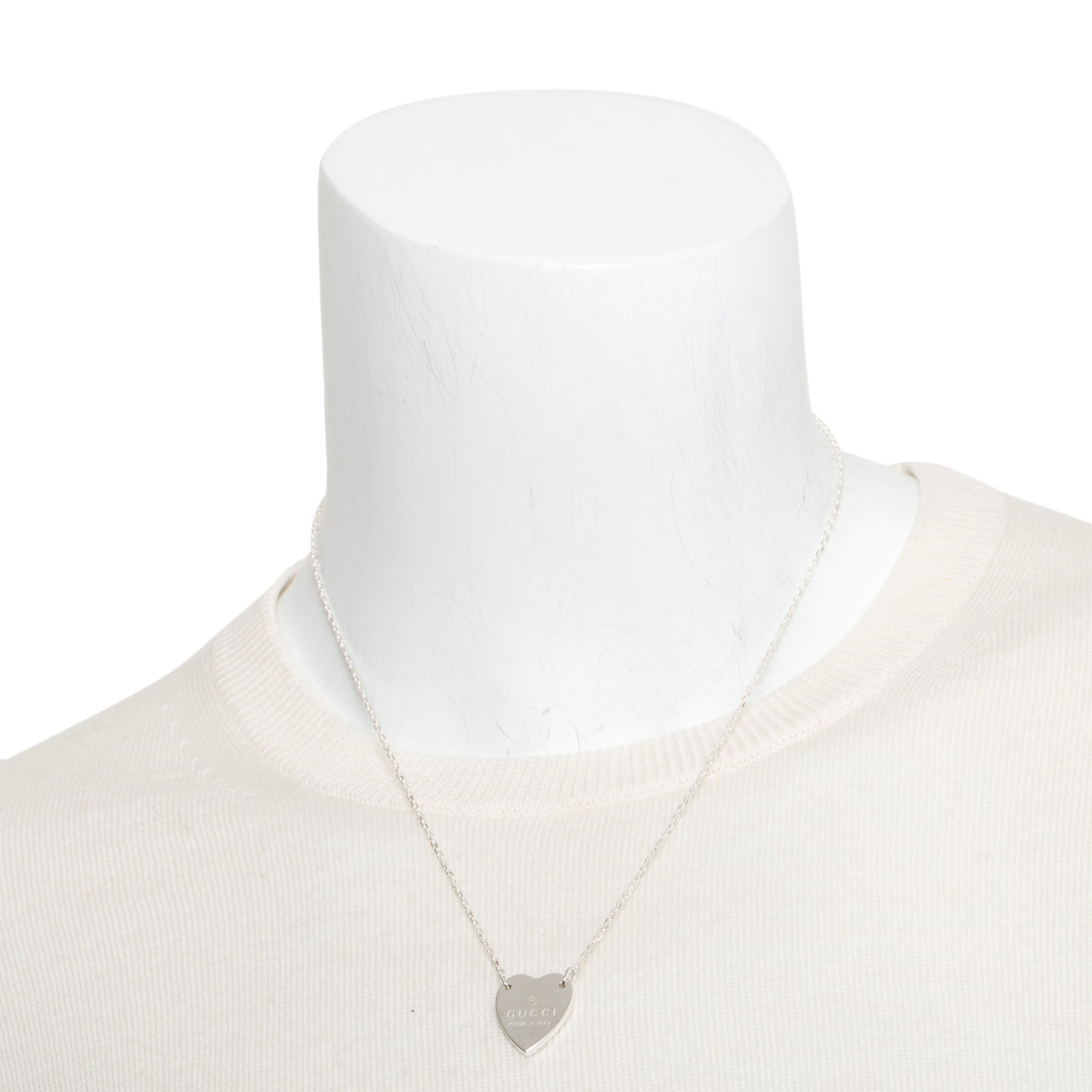 Gucci Sterling Silver Trademark Heart Pendant Necklace w/ Box