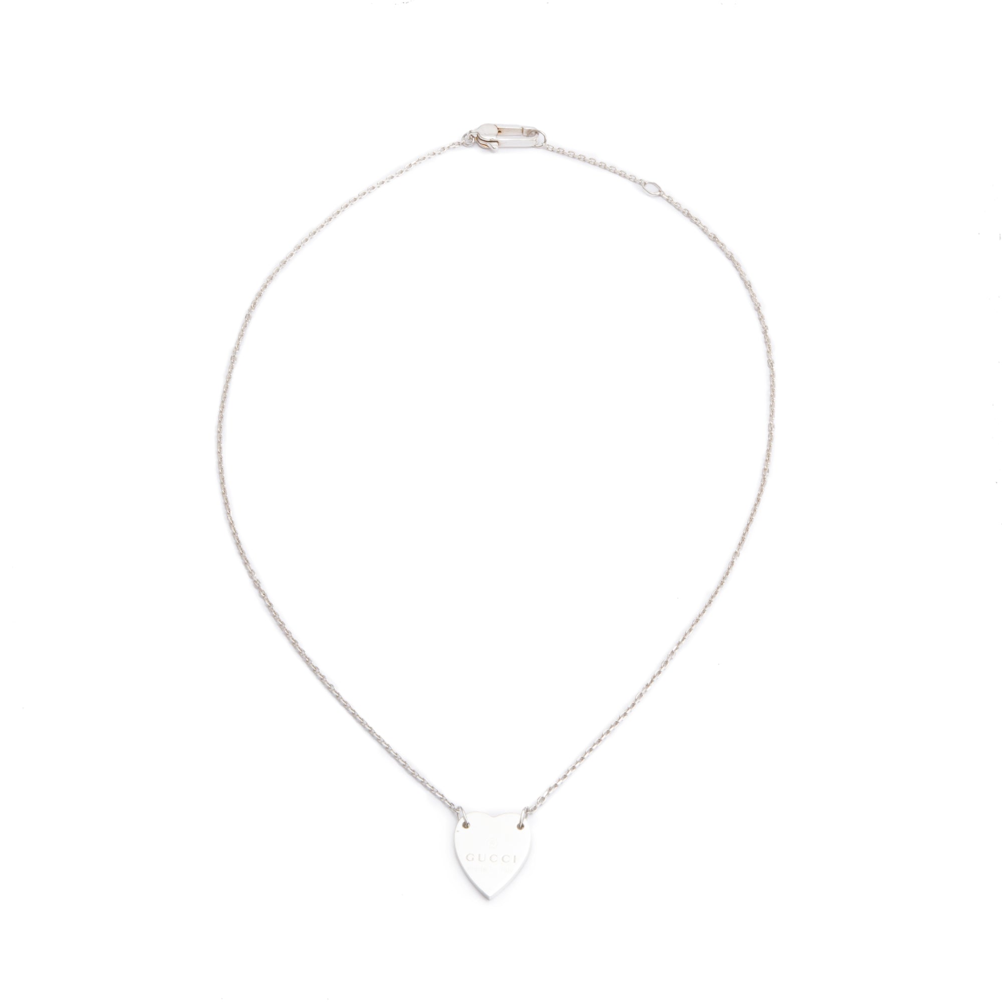 Gucci Sterling Silver Trademark Heart Pendant Necklace