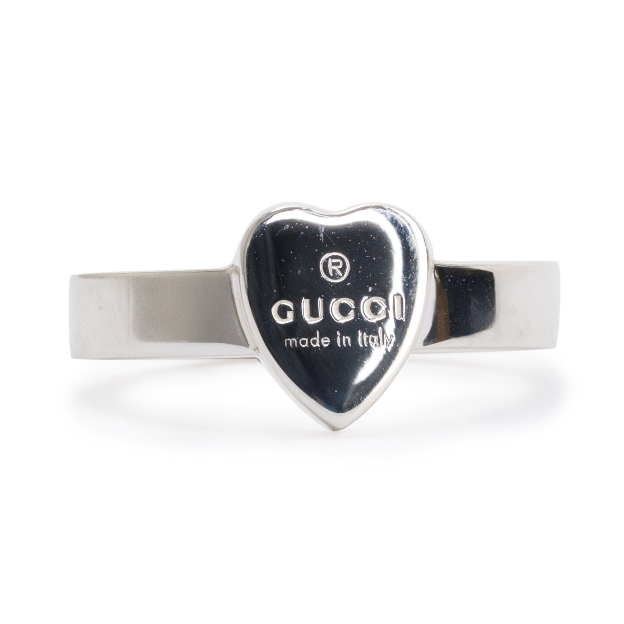 Gucci Sterling Silver Trademark Heart Ring, Size 17 8