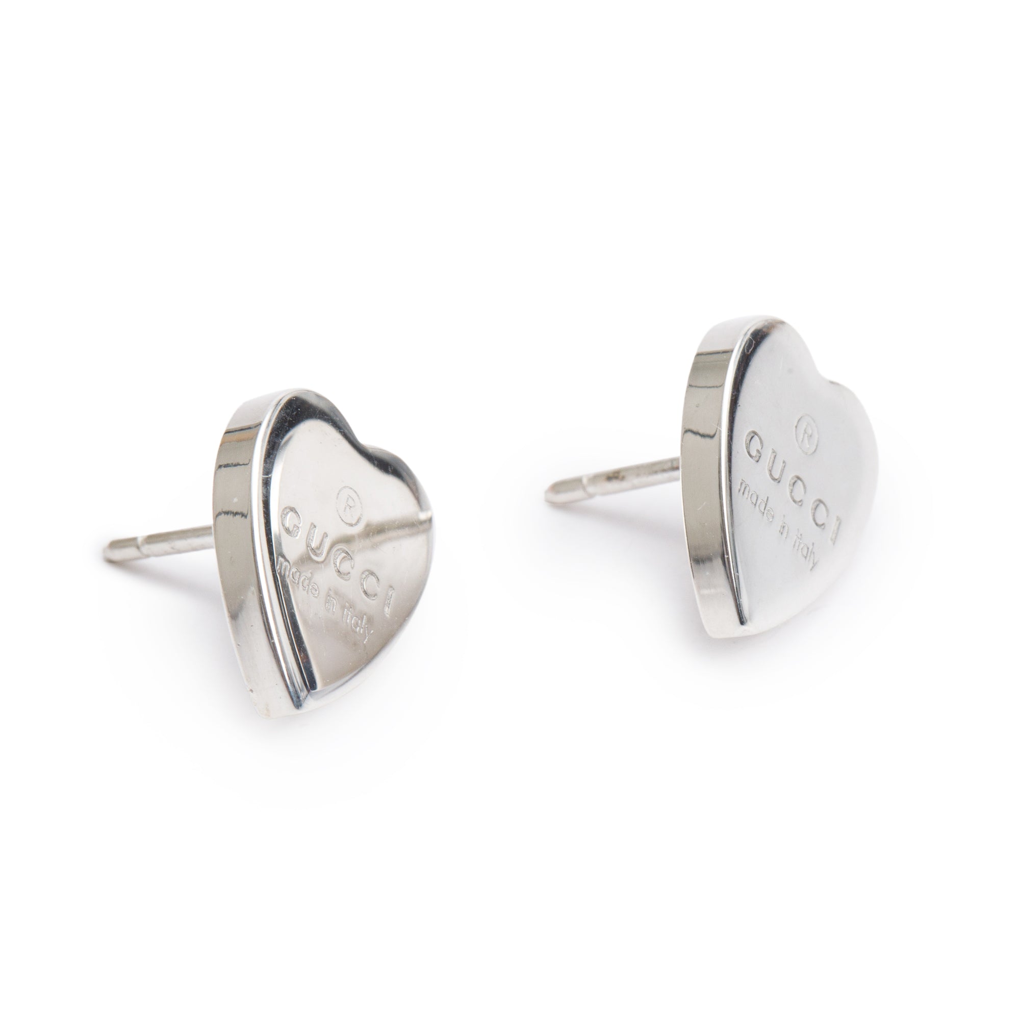 Gucci Sterling Silver Trademark Heart Stud Earrings w/ Box