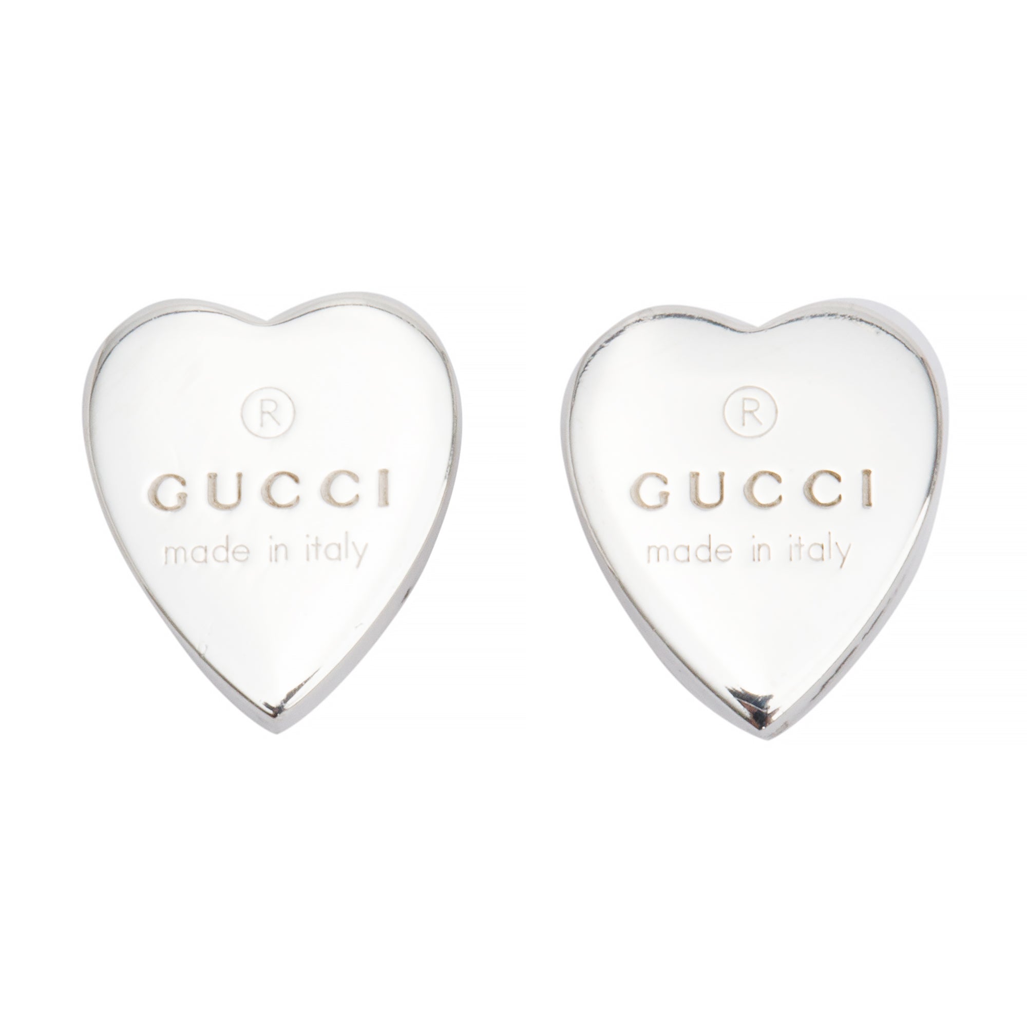 Gucci Sterling Silver Trademark Heart Stud Earrings w/ Box