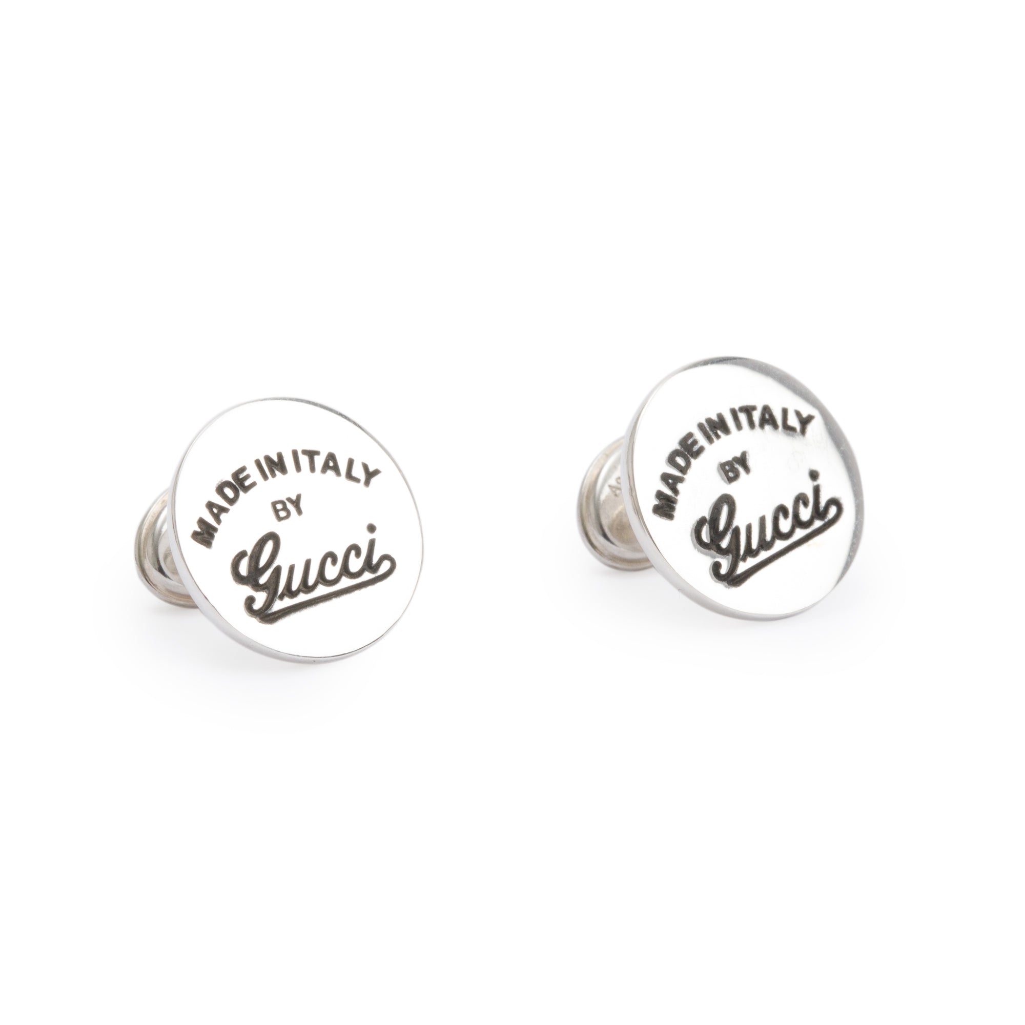 Gucci Sterling Silver Trademark Round Stud Earrings