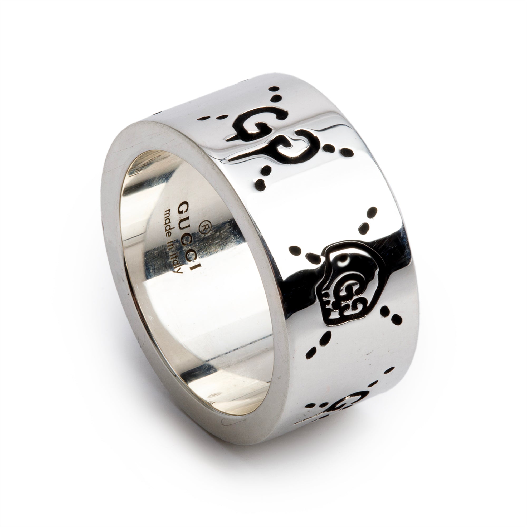 Gucci Sterling Silver Wide 9 MM Ghost Ring, Size 10 5