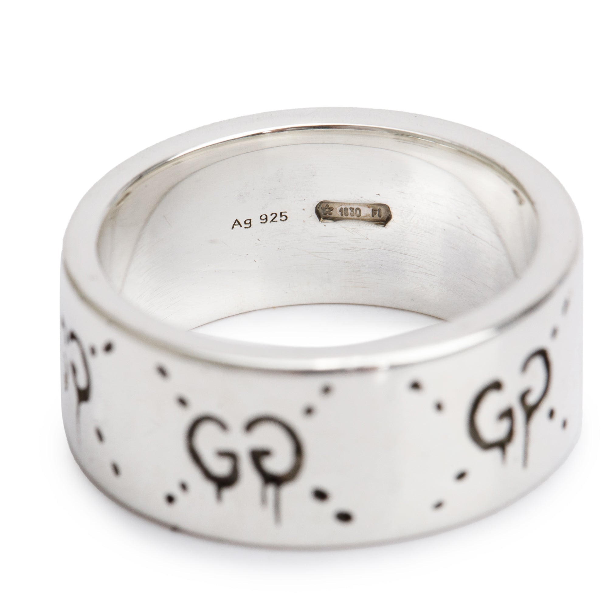 Gucci Sterling Silver Wide 9 MM Ghost Ring, Size 15 7