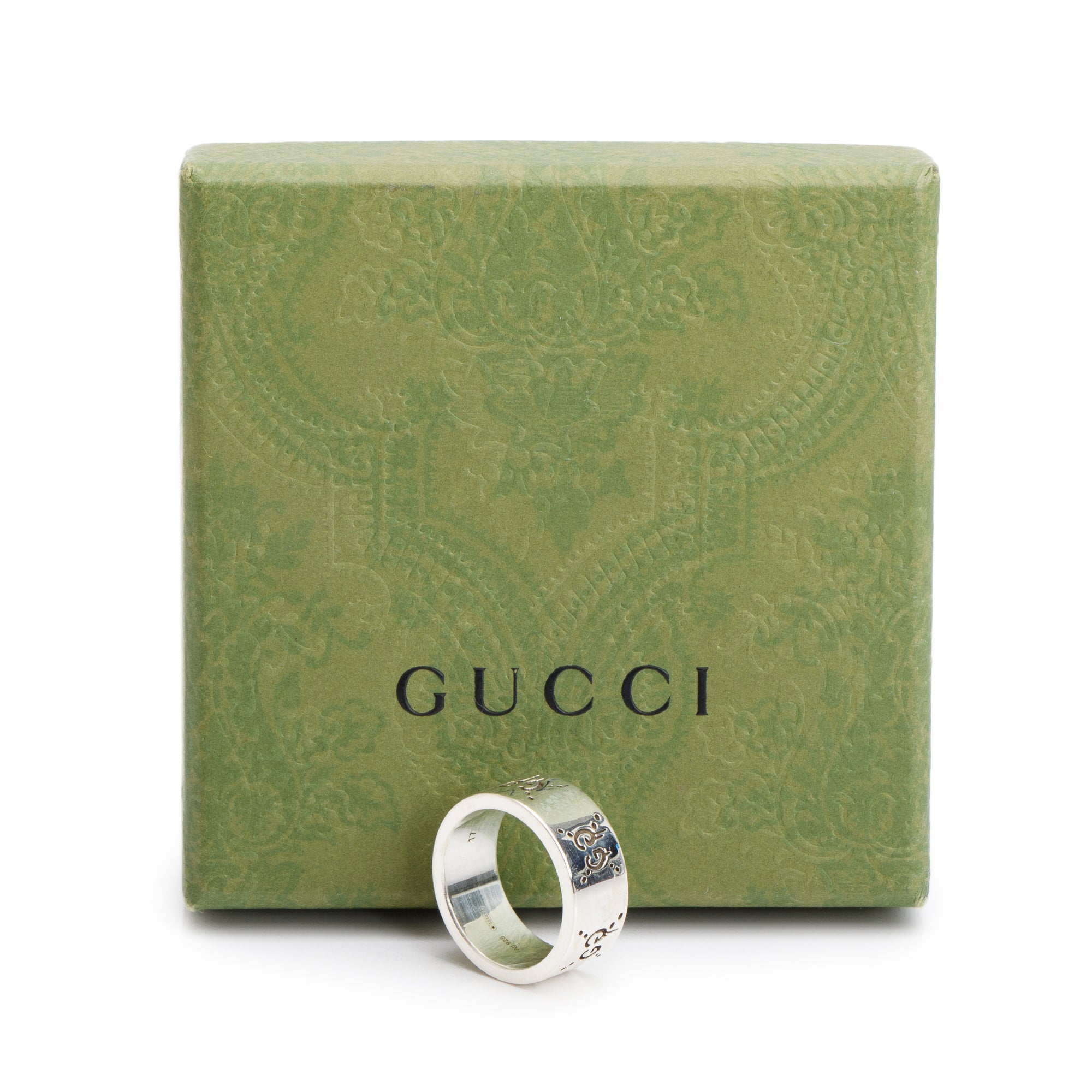Gucci Sterling Silver Wide 9 MM Ghost Ring, Size 17 8 w/ Box