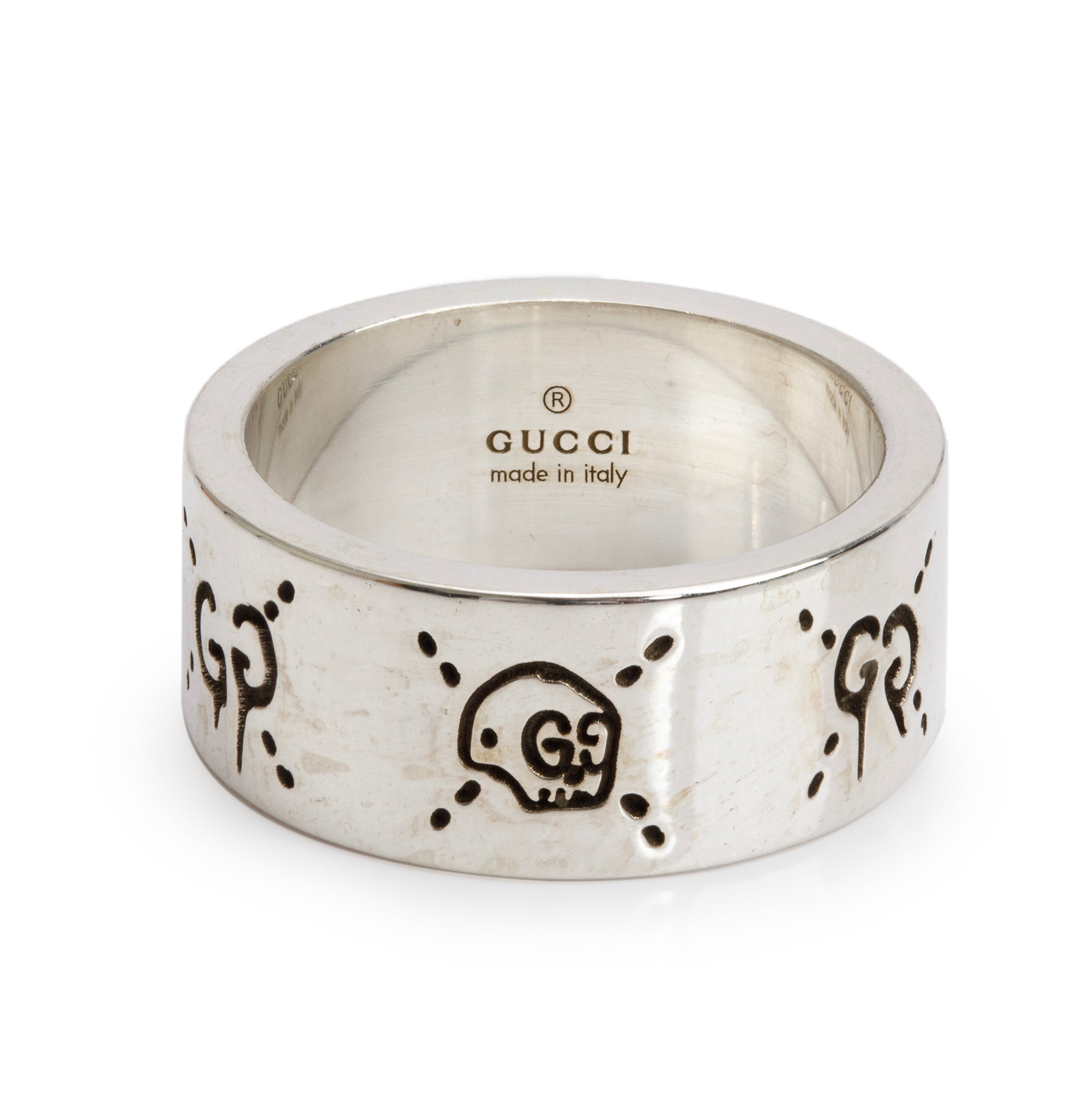 Gucci Sterling Silver Wide 9 MM Ghost Ring, Size 17 8 w/ Box