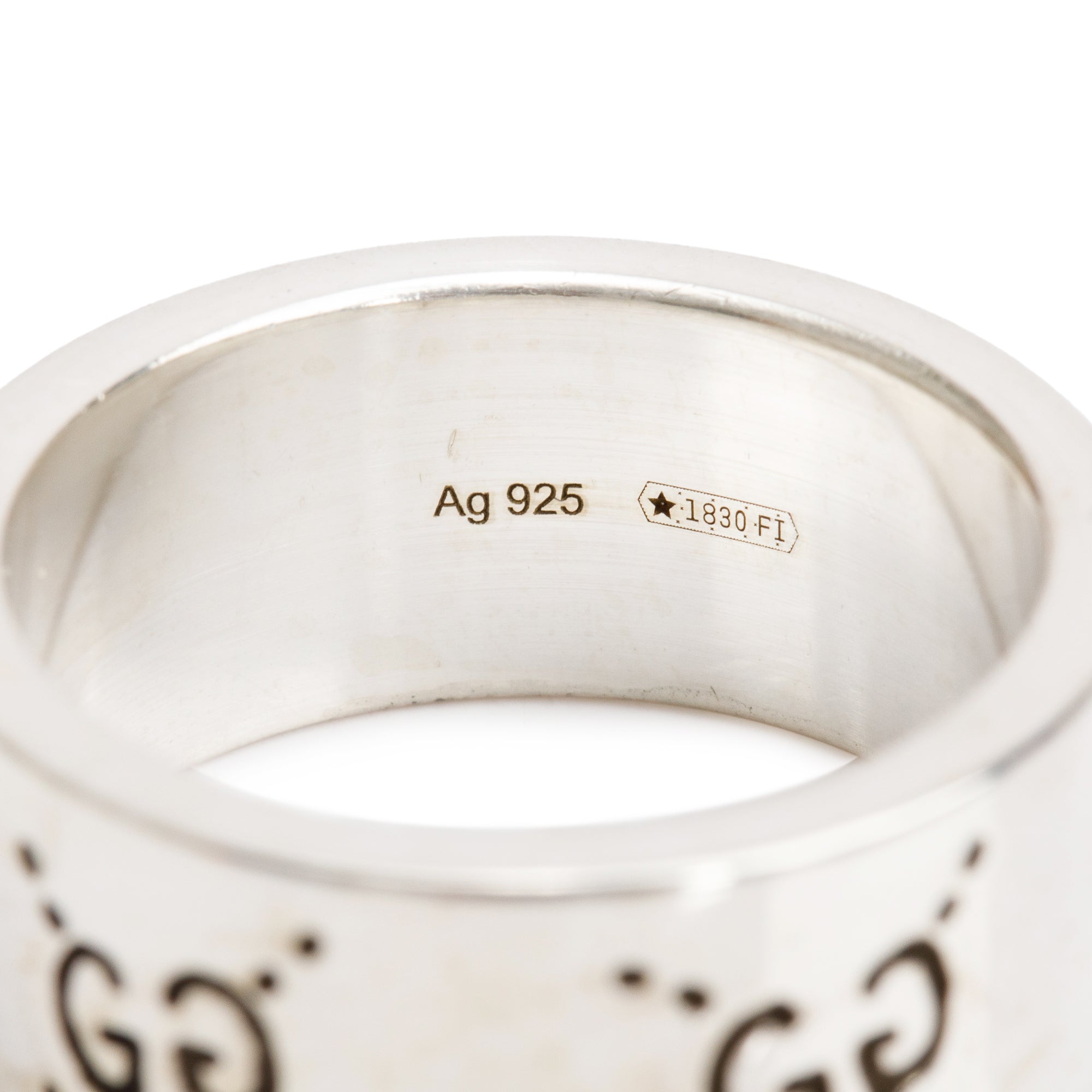 Gucci Sterling Silver Wide 9 MM Ghost Ring, Size 17 8 w/ Box