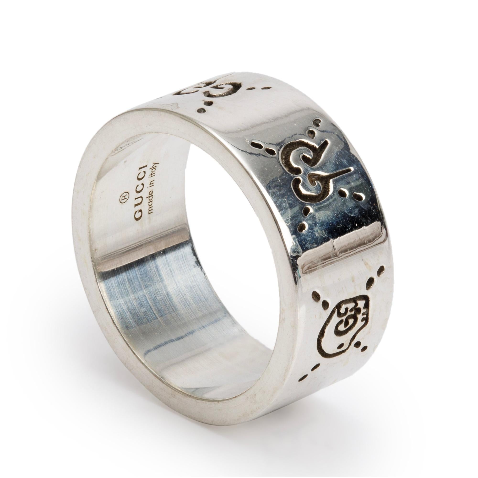 Gucci Sterling Silver Wide 9 MM Ghost Ring, Size 17 8 w/ Box