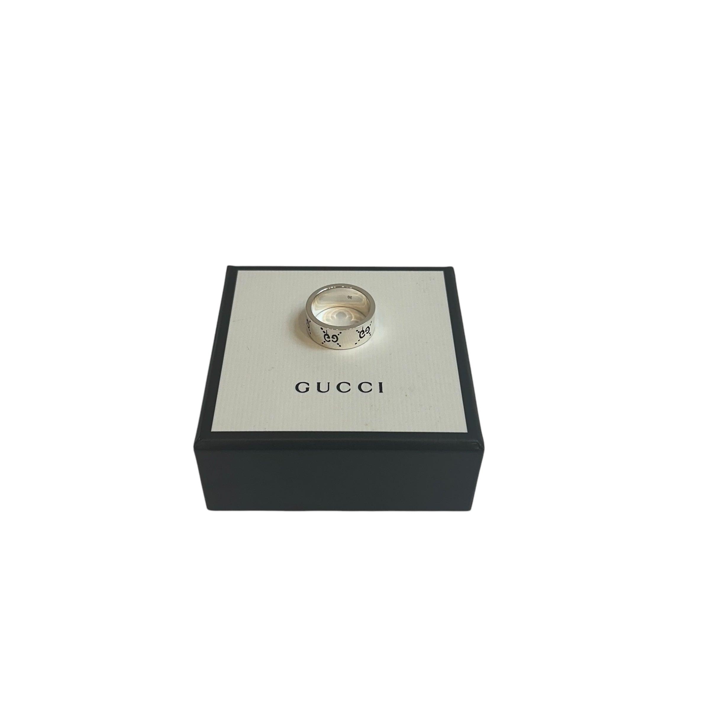 Gucci Sterling Silver Wide 9 MM Ghost Ring, Size 20 9 w/ Box