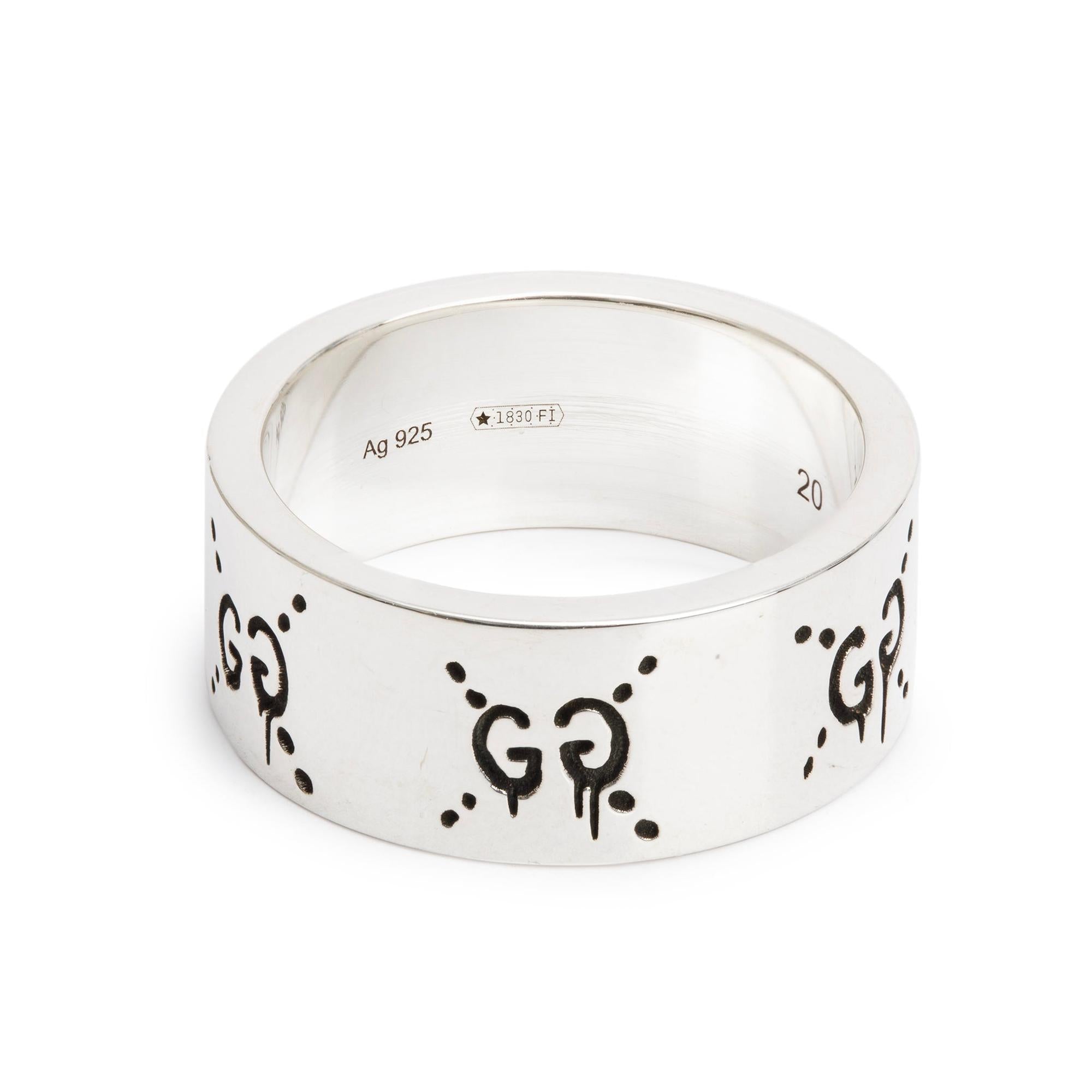 Gucci Sterling Silver Wide 9 MM Ghost Ring, Size 20 9 w/ Box