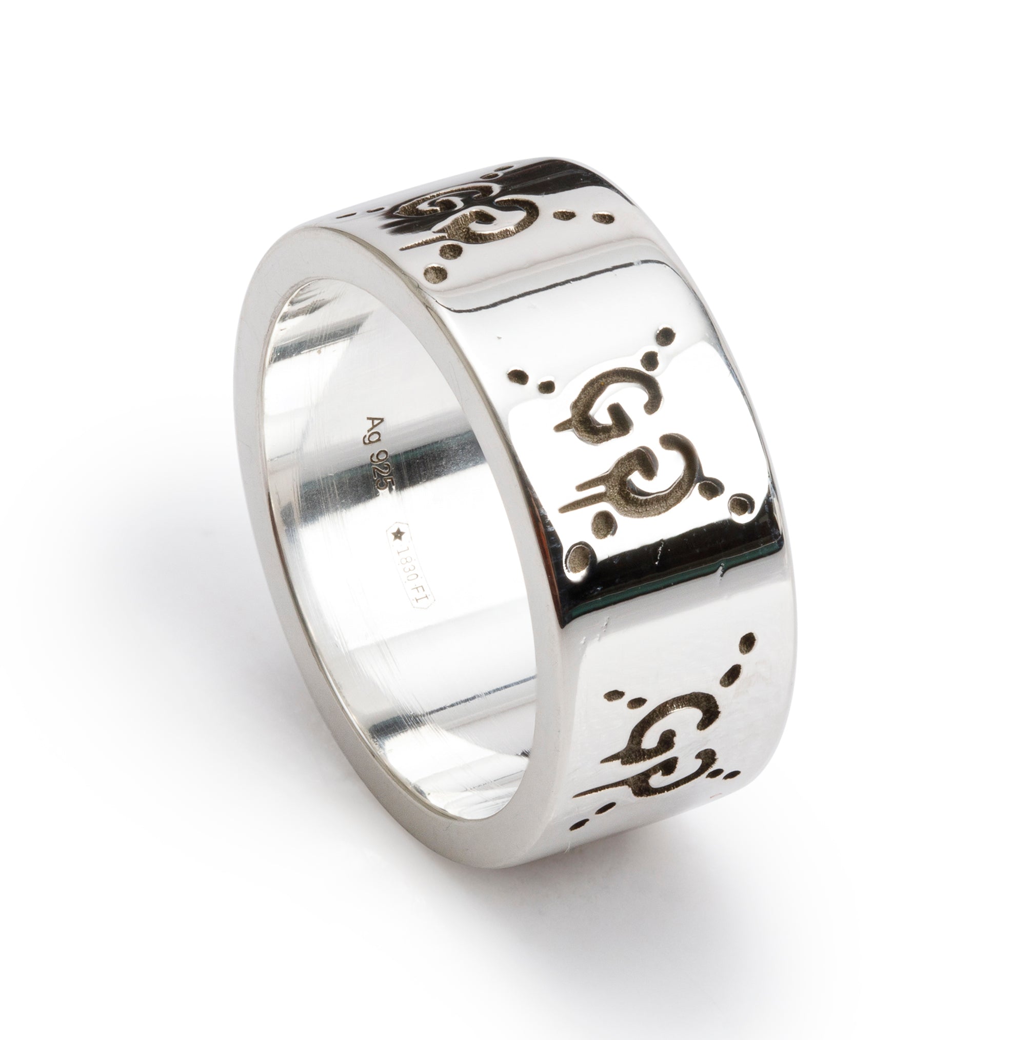 Gucci Sterling Silver Wide 9MM Ghost Ring, Size 18 8