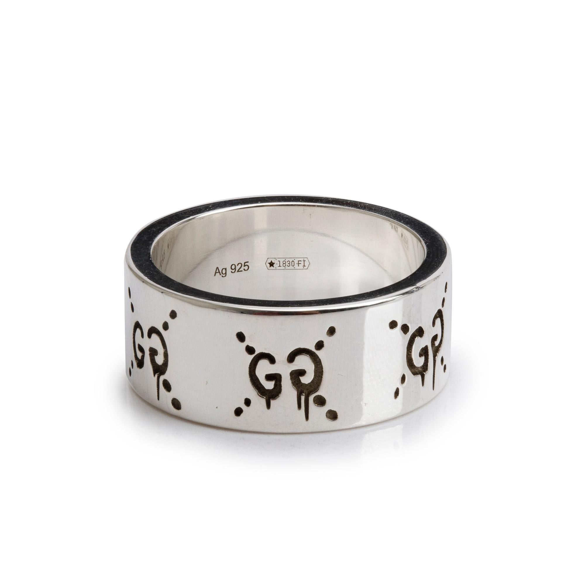 Gucci Sterling Silver Wide 9MM Ghost Ring, Size 18 8