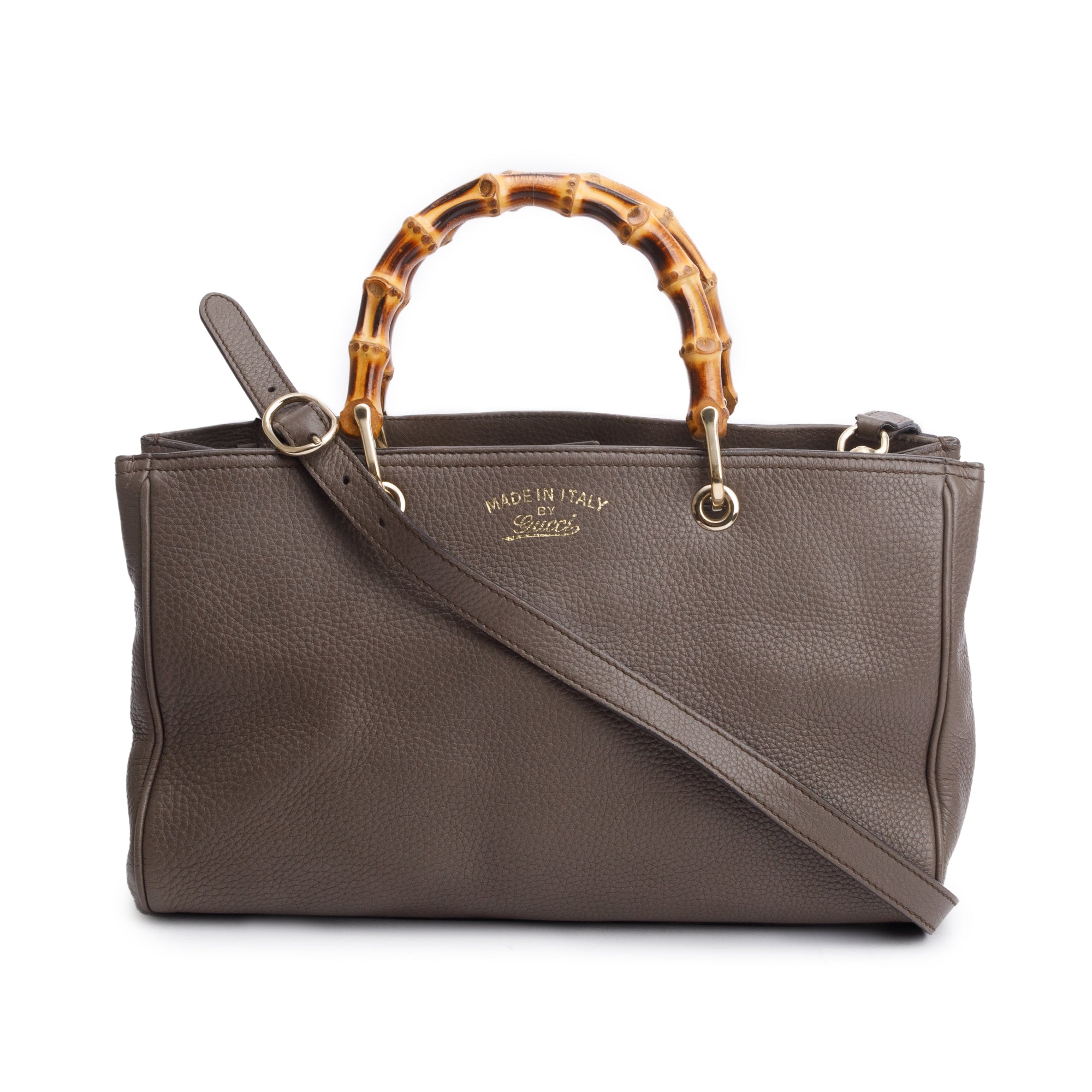 Gucci Taupe Calfskin Leather Medium Bamboo Shopper Tote w/ Strap