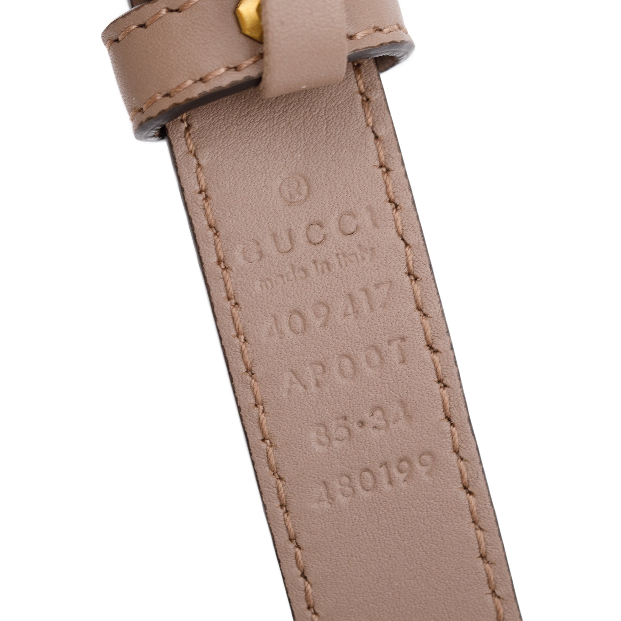 Gucci Thin Beige Leather Belt with Double G Buckle, 85 34 w/ Box