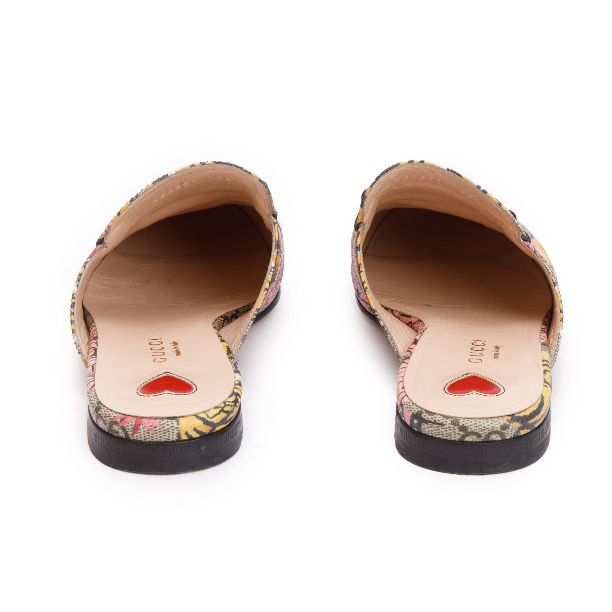 Gucci Tiger Print GG Supreme Horsebit Mules, Size 36