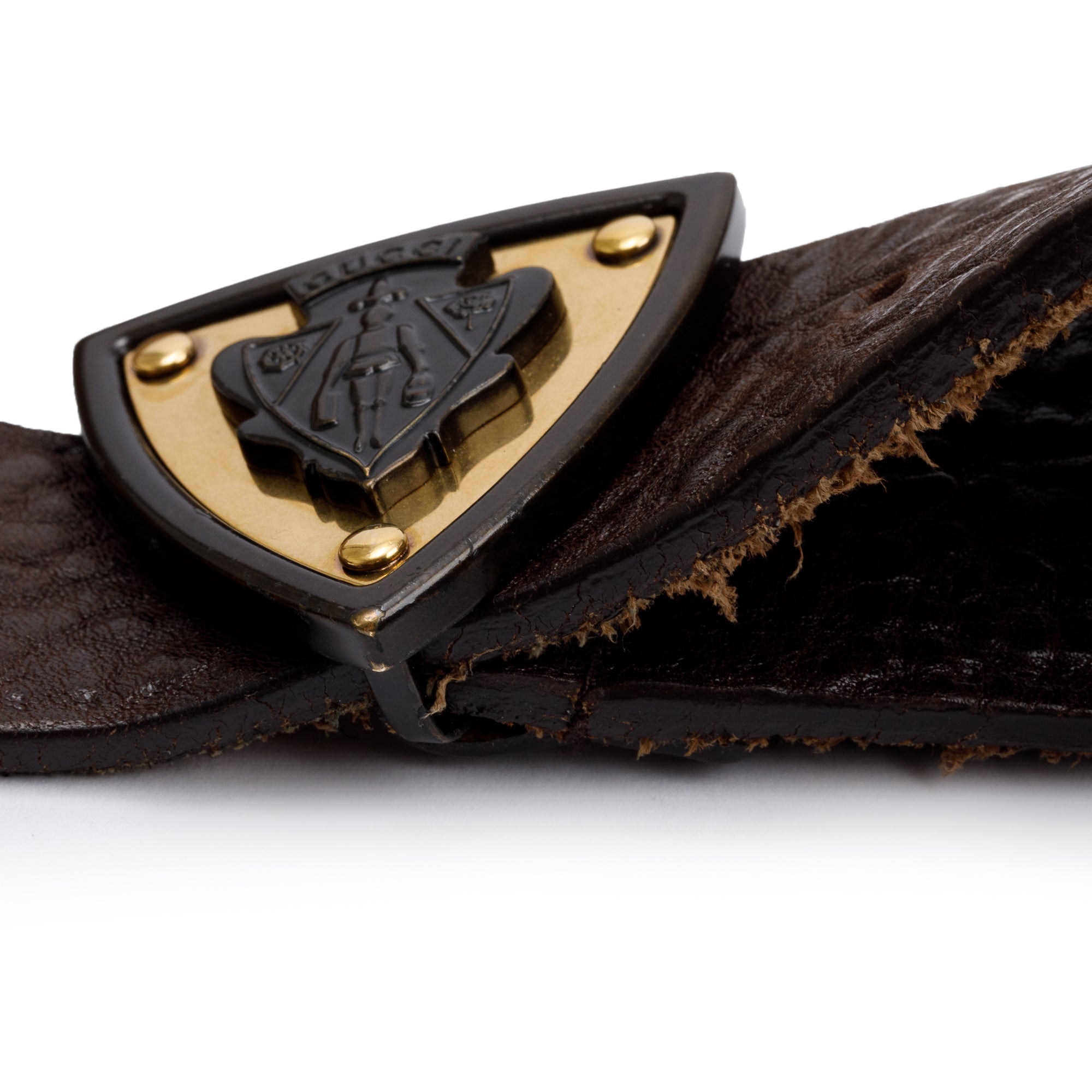 Gucci Triangle Hysteria Crest Buckle Brown Leather Belt 85 34