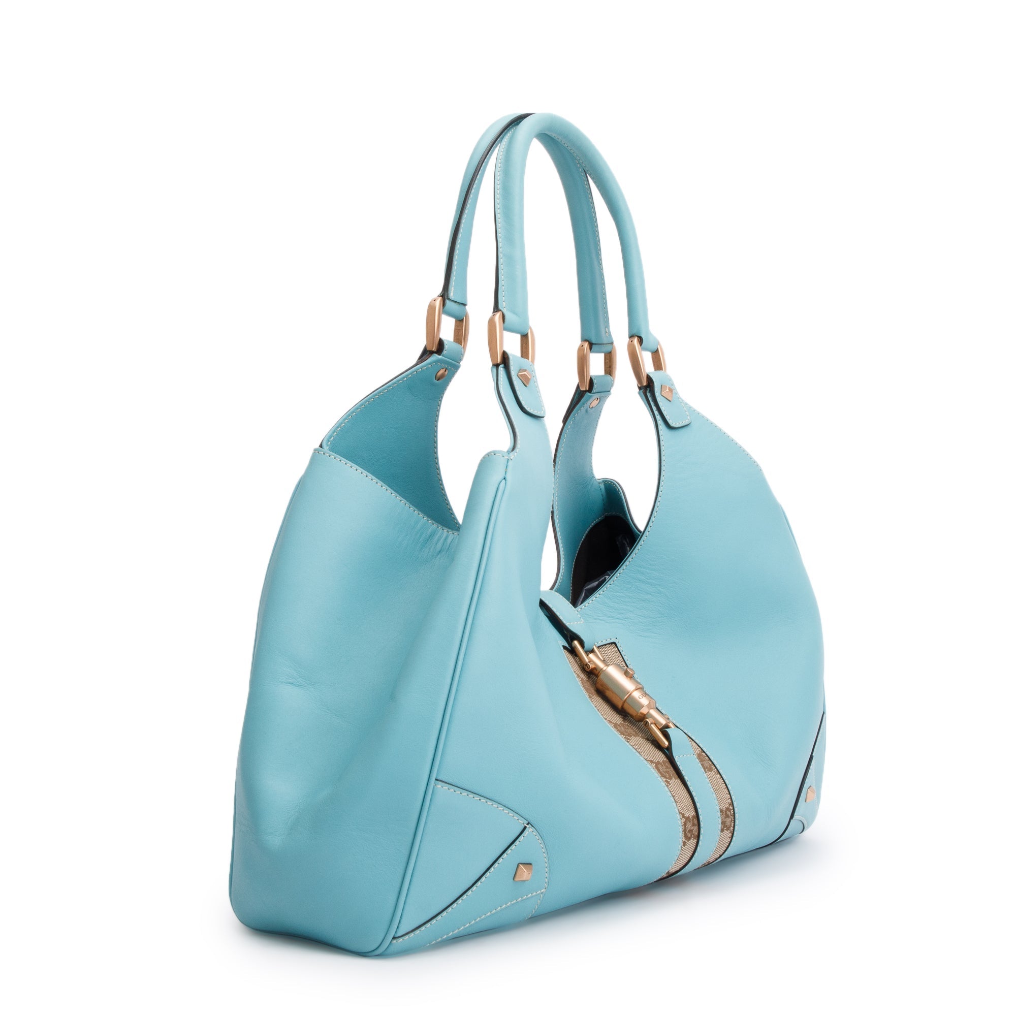 Gucci Turquoise Leather Large Nailhead Jackie Bardot Bag
