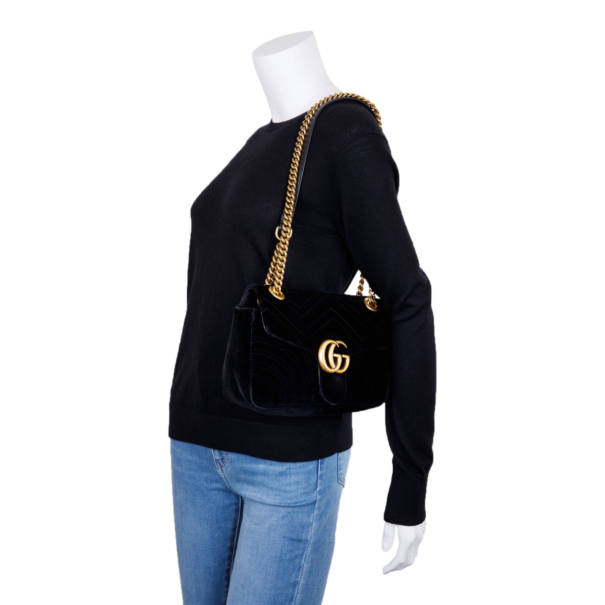 Gucci Velvet Matelasse GG Marmont Small Shoulder Bag