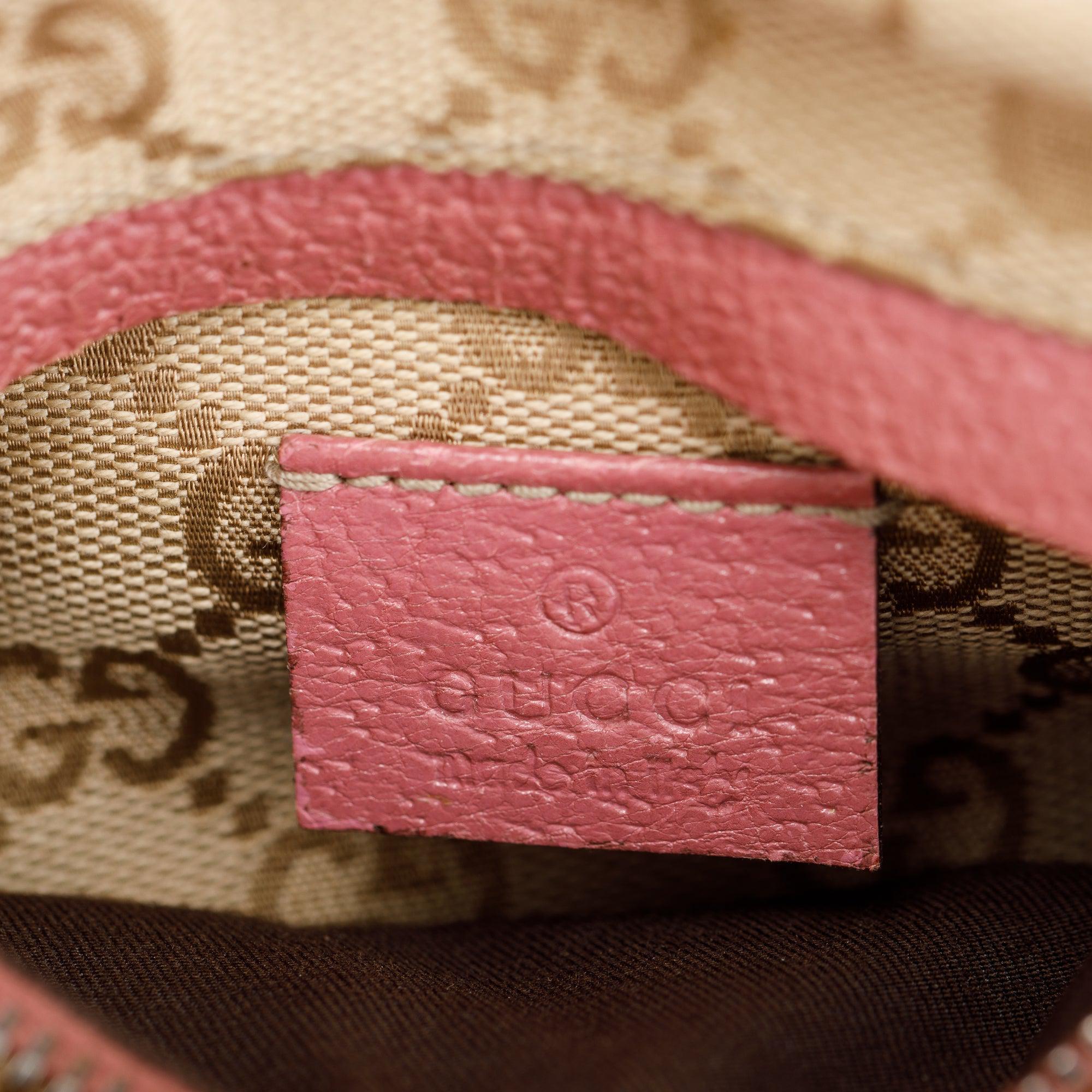 Gucci Vintage GG Canvas Pink Leather Double Pocket Belt Bag