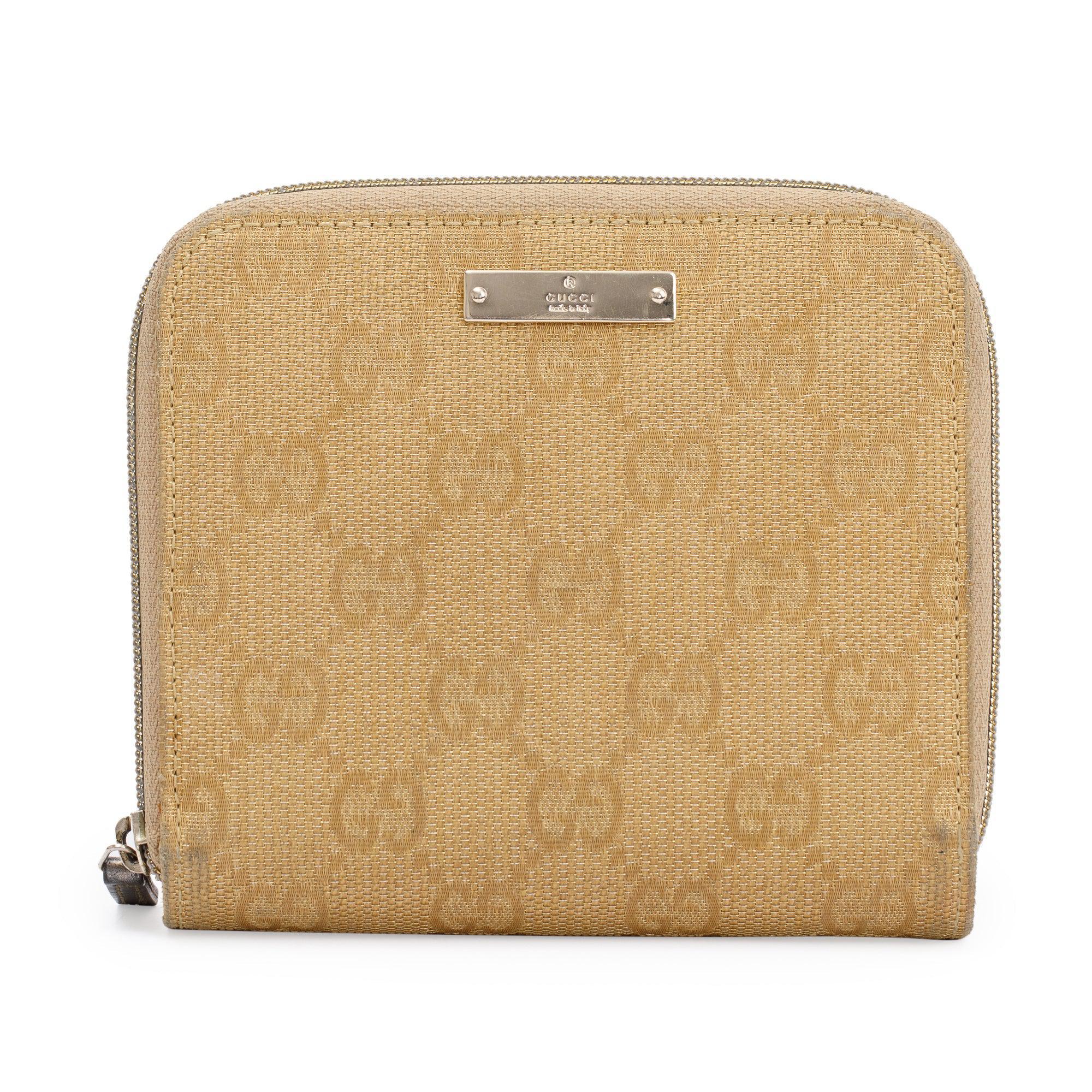 Gucci Vintage Gold GG Canvas Compact Zip Wallet