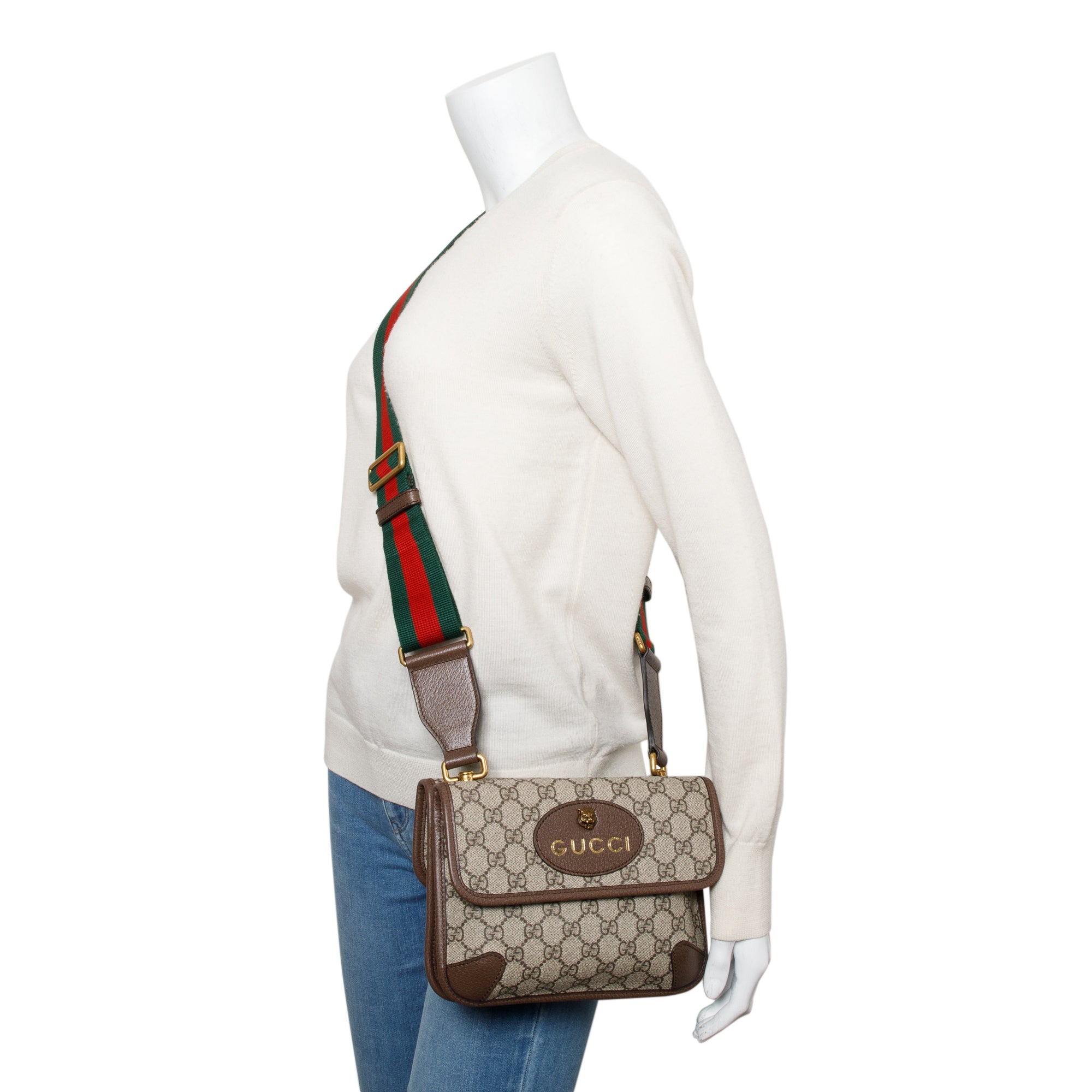 Gucci Vintage Neo GG Supreme Small Double Flap Messenger Bag w/ Box