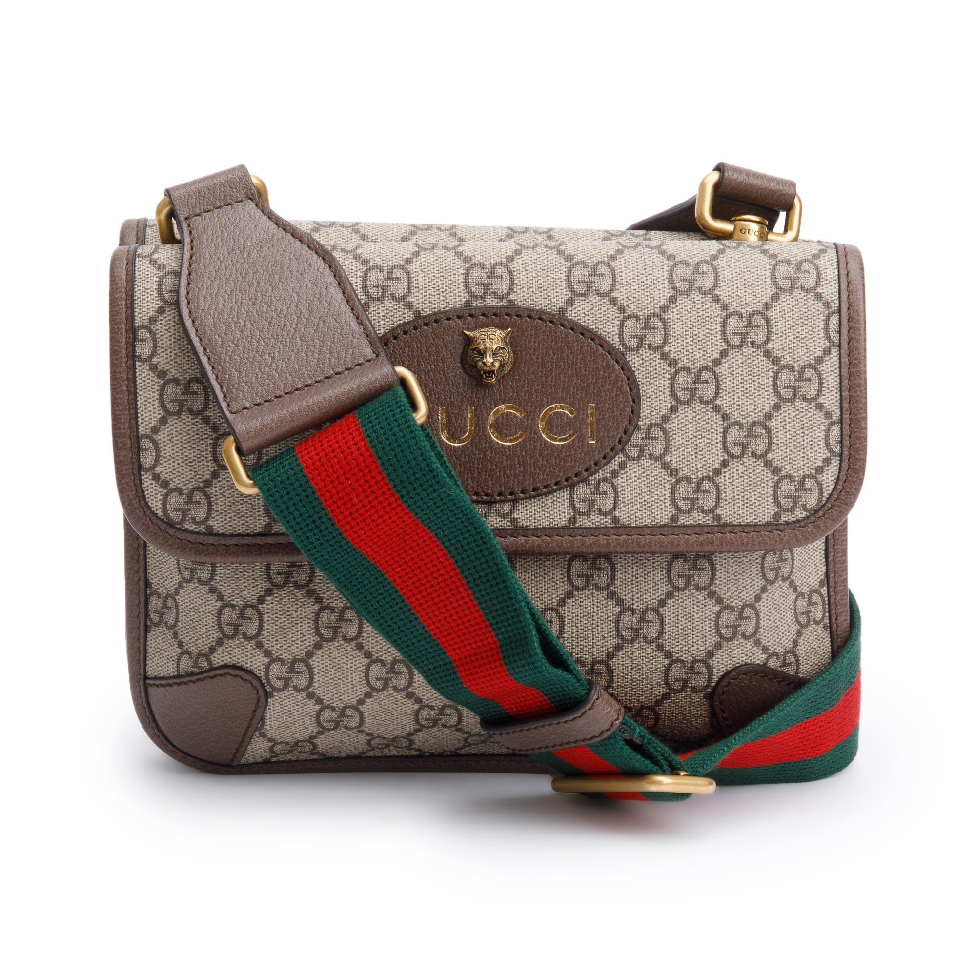 Gucci Vintage Neo GG Supreme Small Double Flap Messenger Bag w/ Box