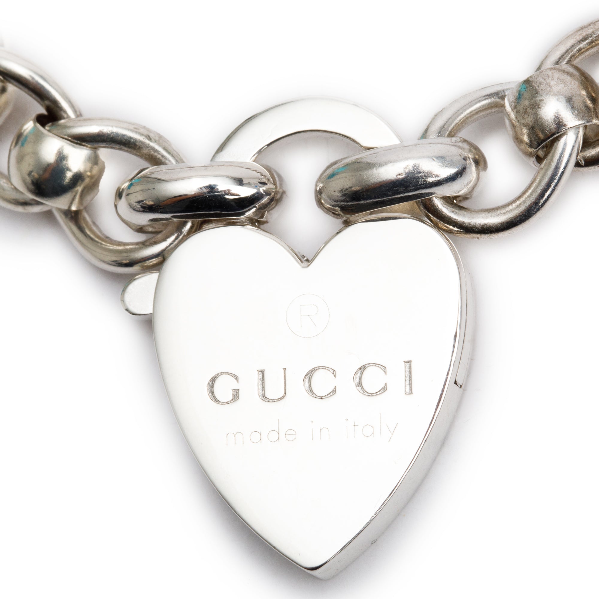 Gucci Vintage Sterling Silver Heart Lock Bracelet