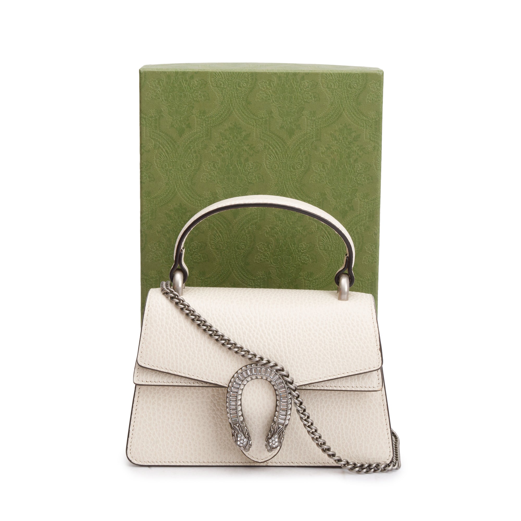 Gucci White Calfskin Leather Dionysus Mini Top Handle Bag w/ Box