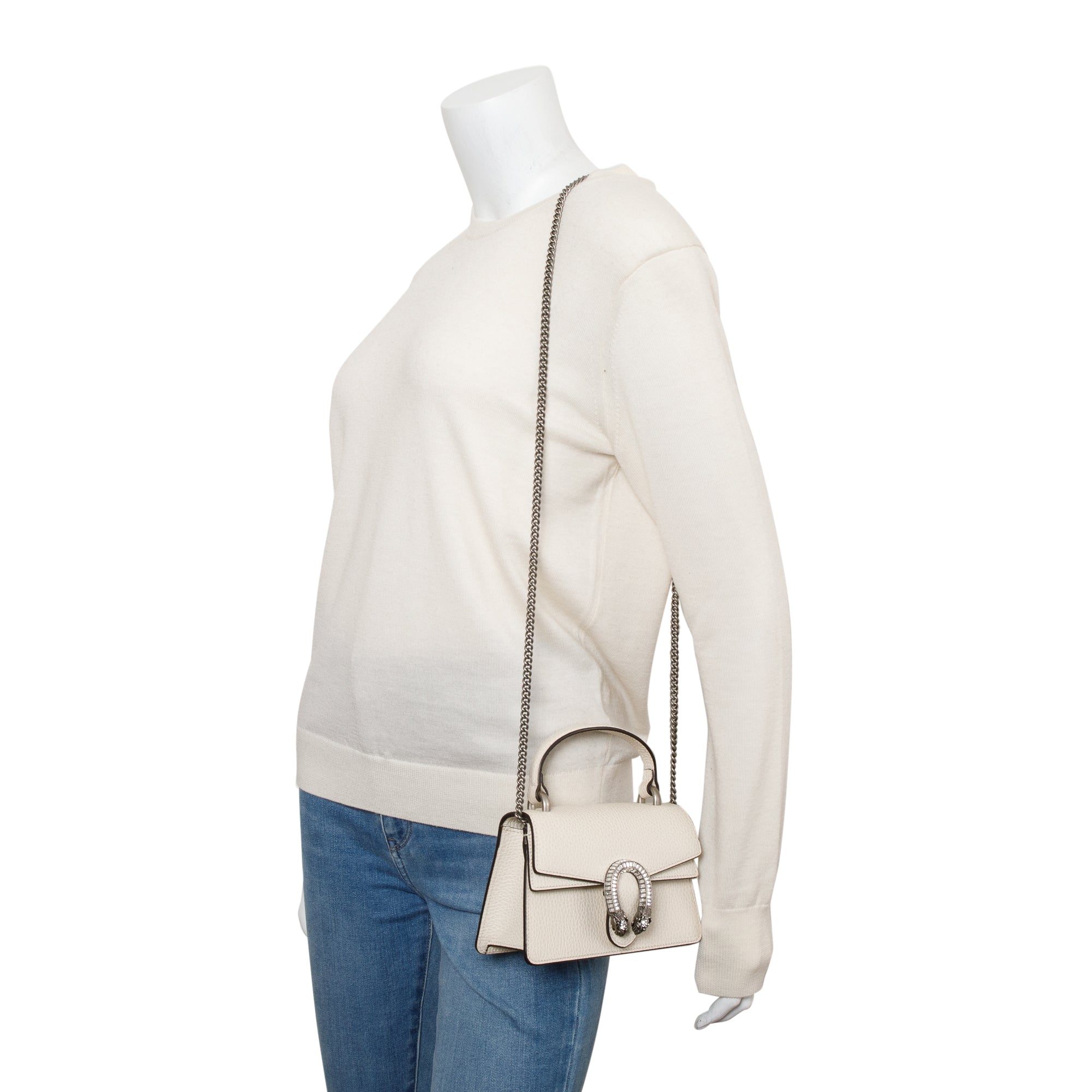 Gucci White Calfskin Leather Dionysus Mini Top Handle Bag w/ Box