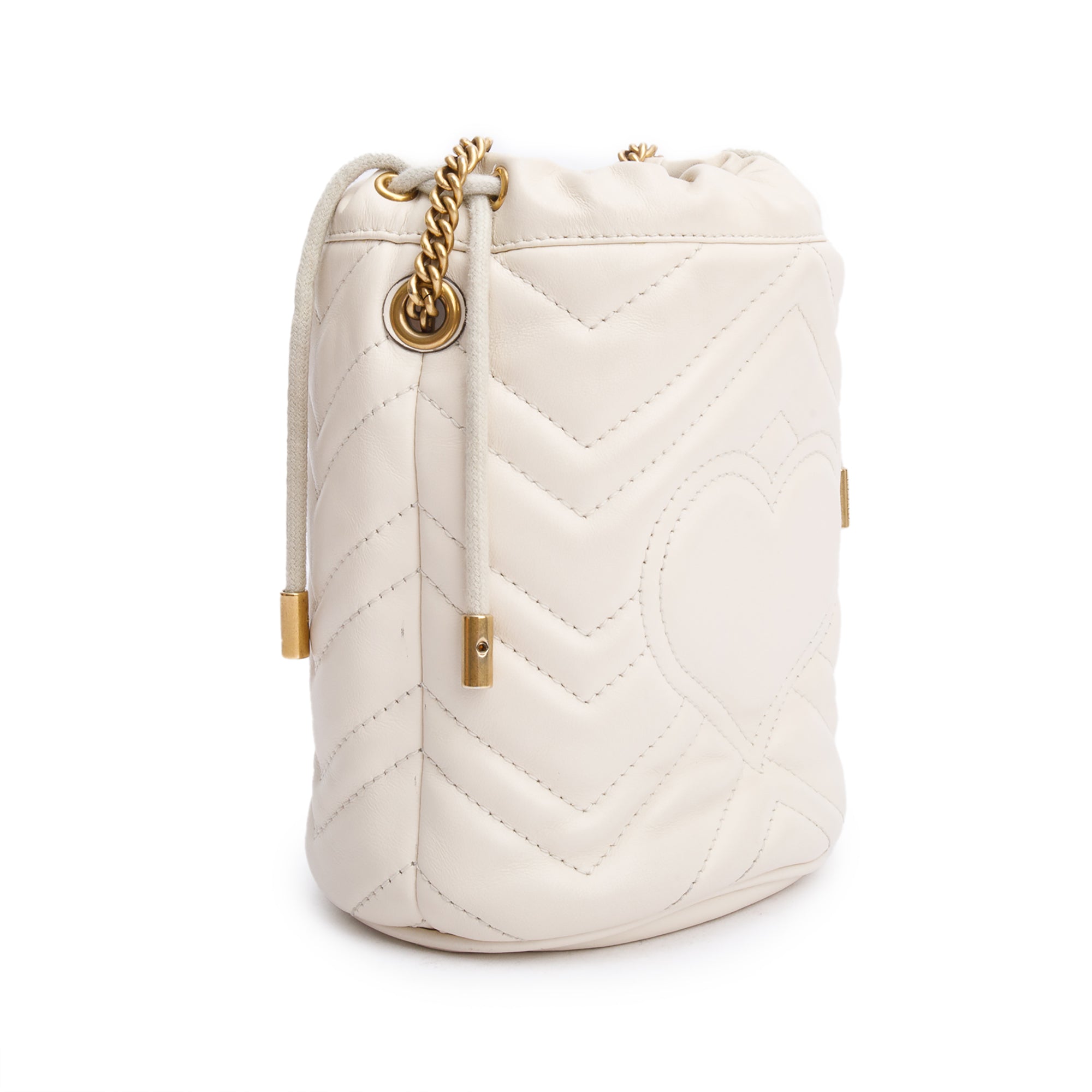 Gucci White Calfskin Leather GG Marmont Mini Bucket Bag