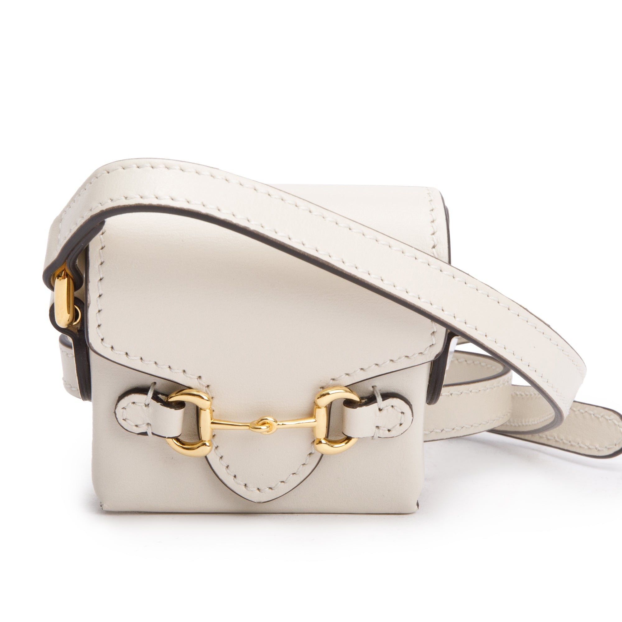 Gucci White Calfskin Leather Horsebit 1955 Airpod Case Crossbody Bag