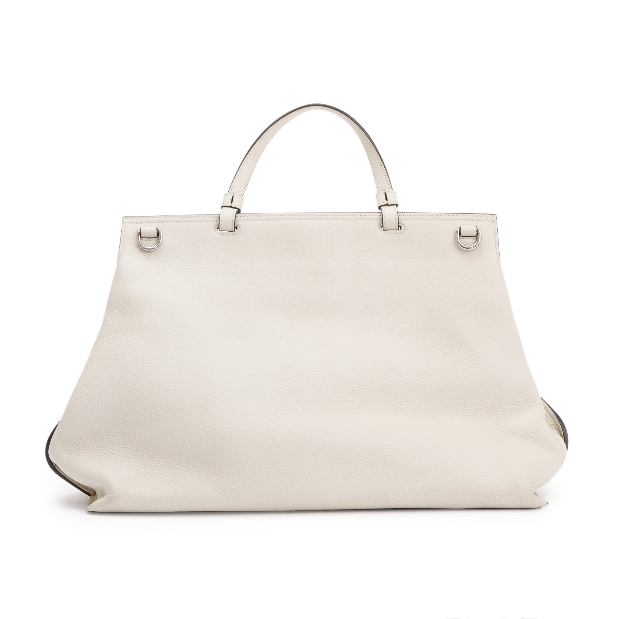 Gucci White Calfskin Leather Large Bamboo Daily Top Handle Bag w/ Strap