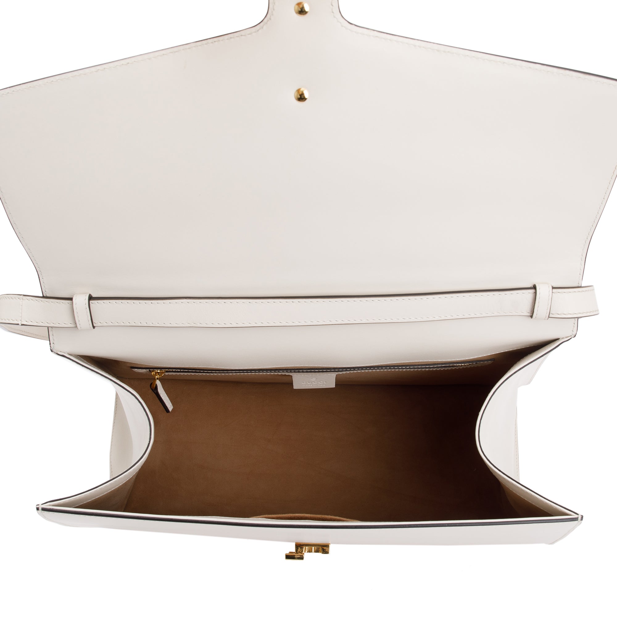 Gucci White Calfskin Leather Maxi Sylvie Handle Bag w/ Strap