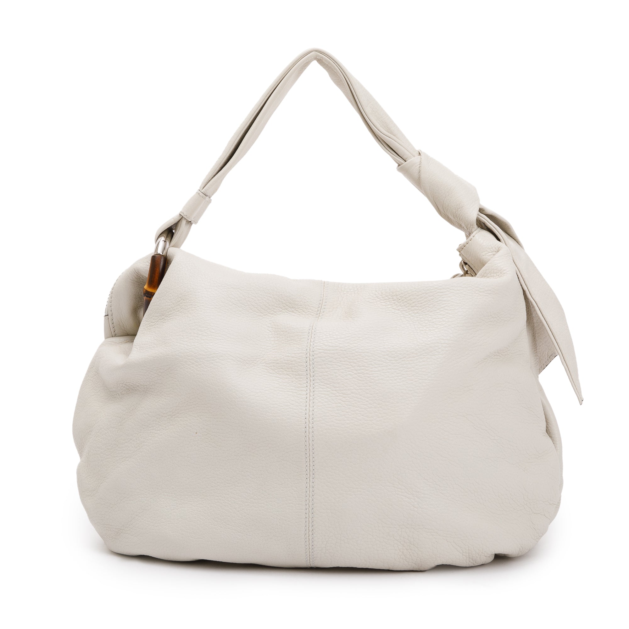 Gucci White Calfskin Leather Medium Jungle Bamboo Hobo