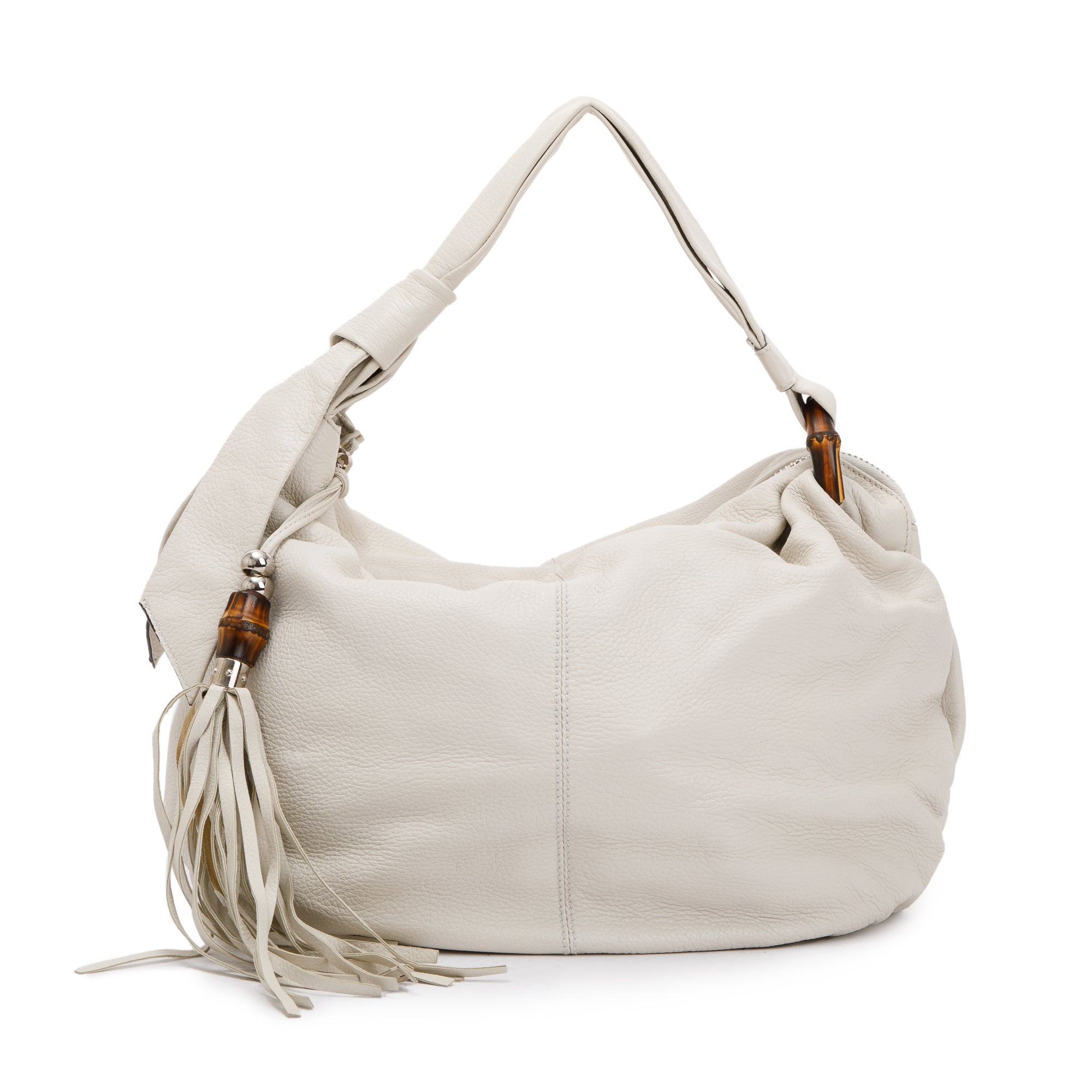 Gucci White Calfskin Leather Medium Jungle Bamboo Hobo
