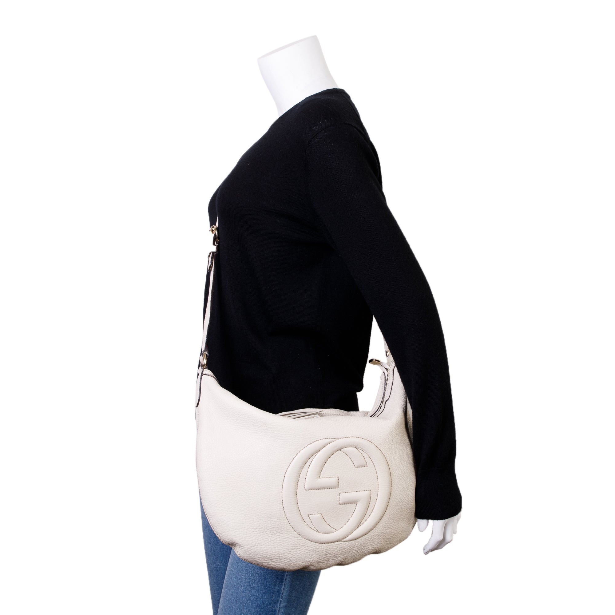 Gucci White Calfskin Leather Medium Soho Hobo Bag