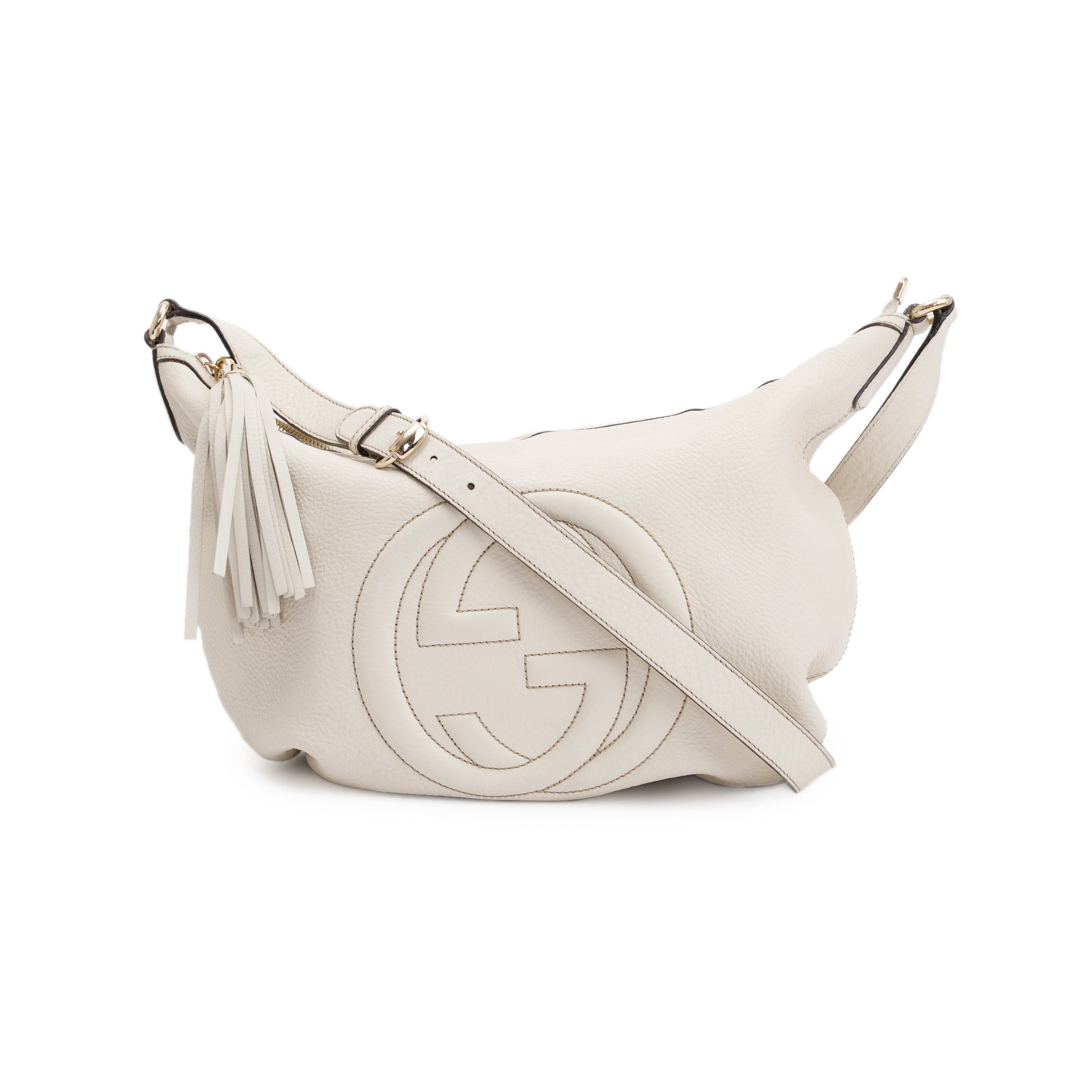 Gucci White Calfskin Leather Medium Soho Hobo Bag