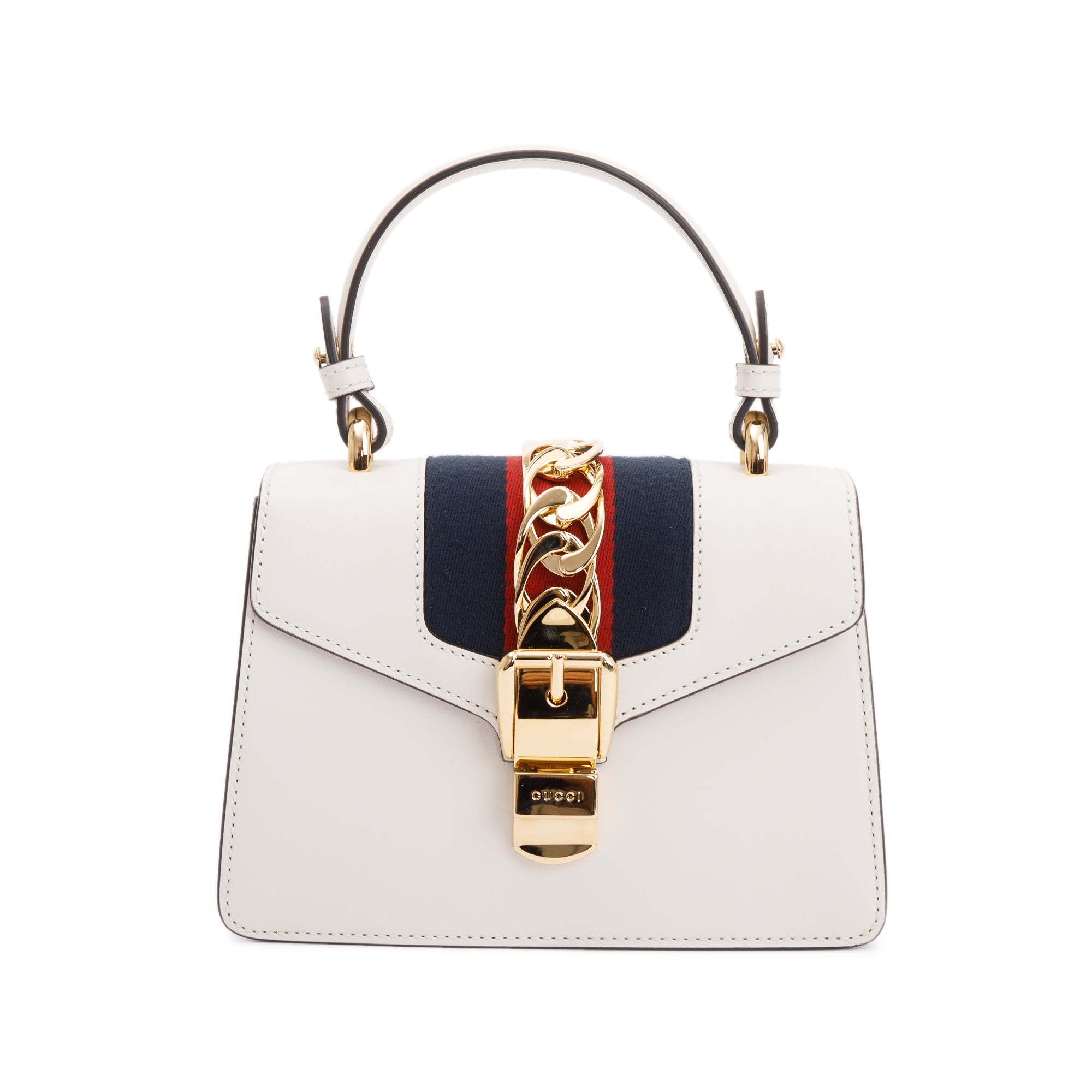 Gucci White Calfskin Leather Mini Sylvie Handle Bag w/ Straps