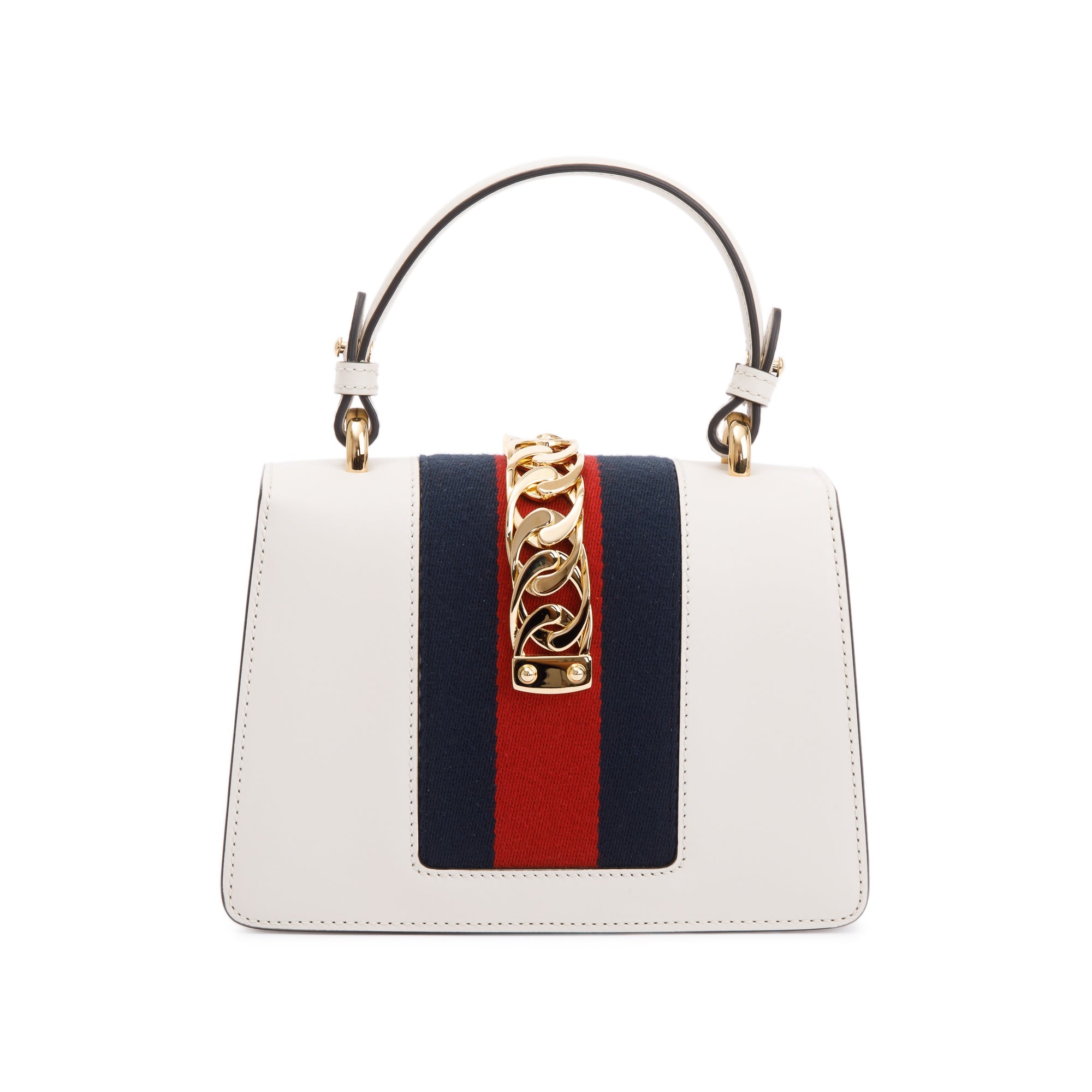 Gucci White Calfskin Leather Mini Sylvie Handle Bag w/ Straps