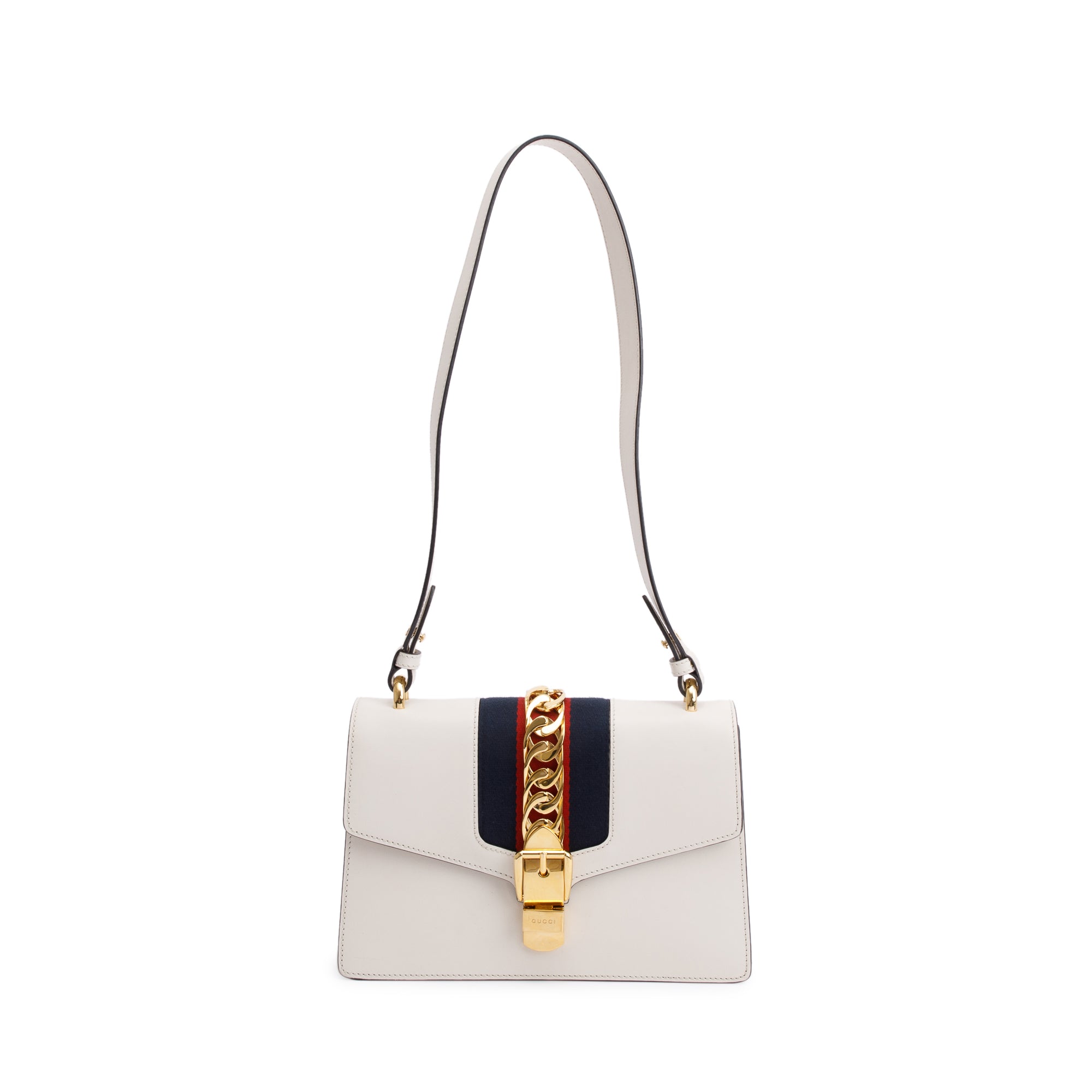 Gucci White Calfskin Leather Small Sylvie Handle Bag w/ Strap