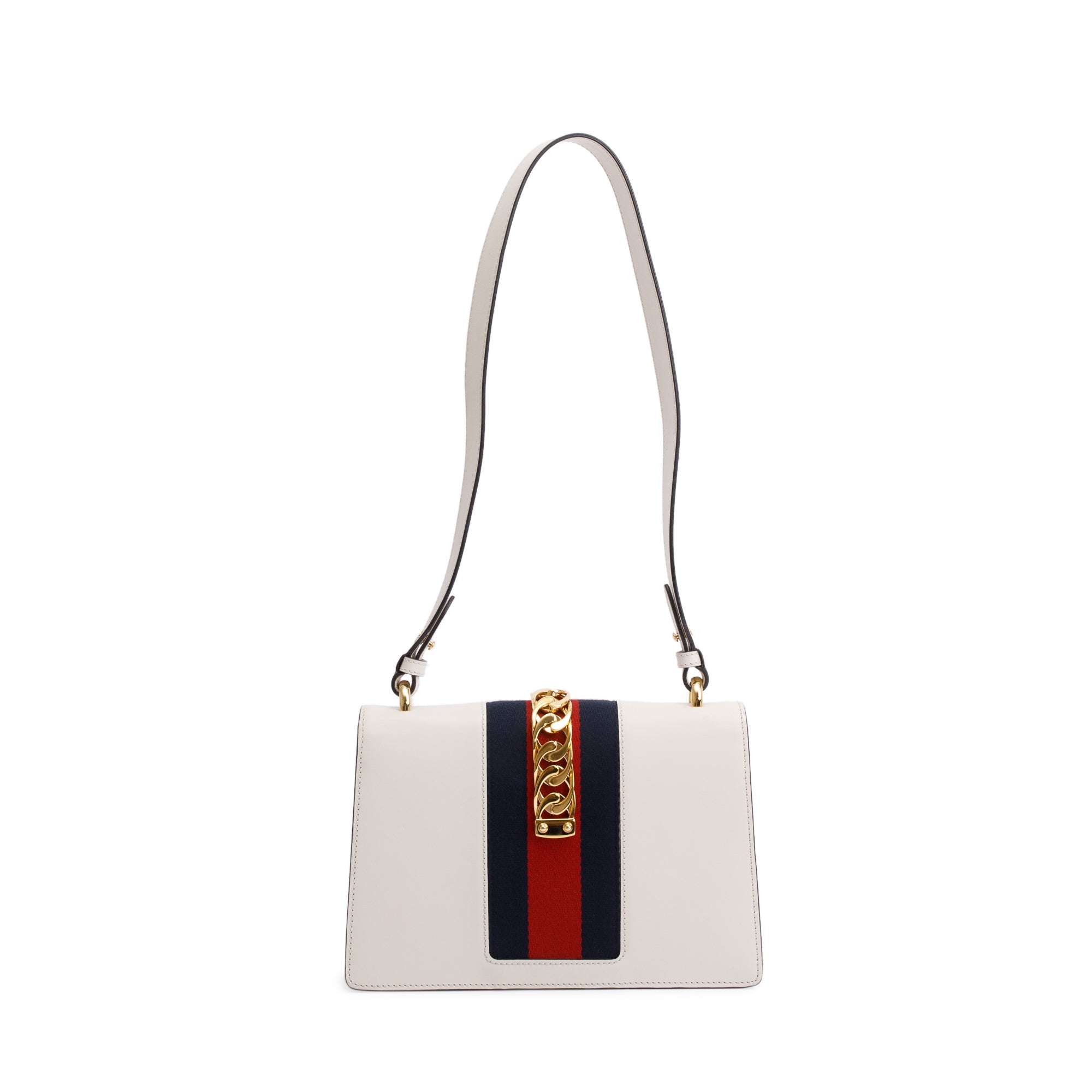 Gucci White Calfskin Leather Small Sylvie Handle Bag w/ Strap