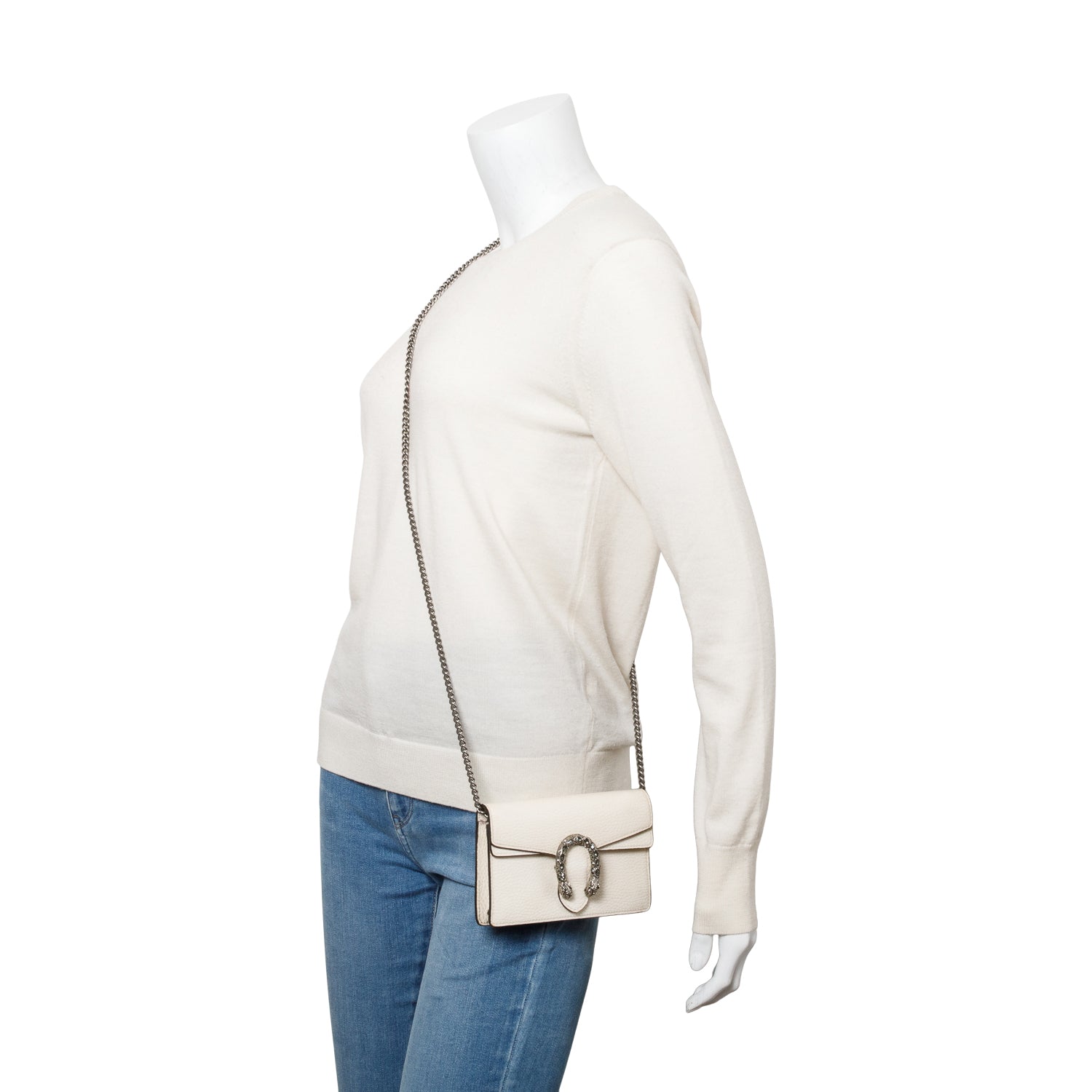 Gucci White Calfskin Leather Super Mini Dionysus Bag