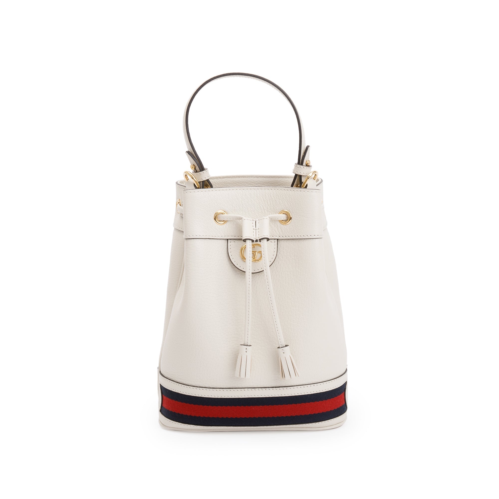 Gucci White Calfskin Leather Web Ophidia Small Bucket Bag
