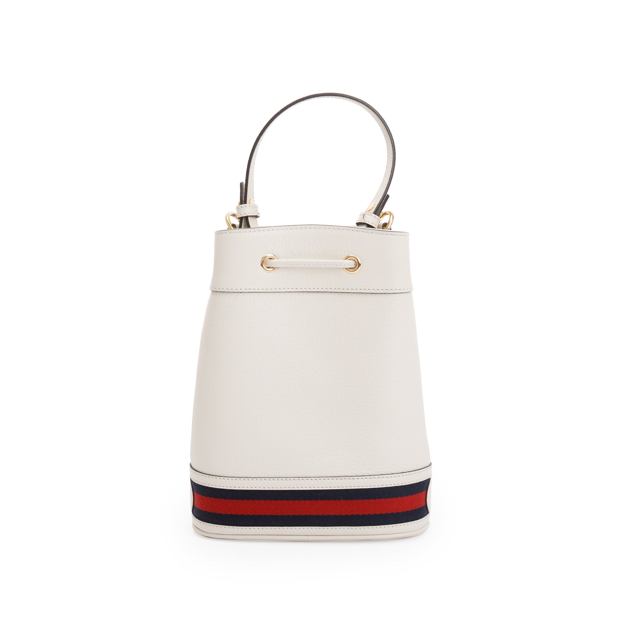 Gucci White Calfskin Leather Web Ophidia Small Bucket Bag