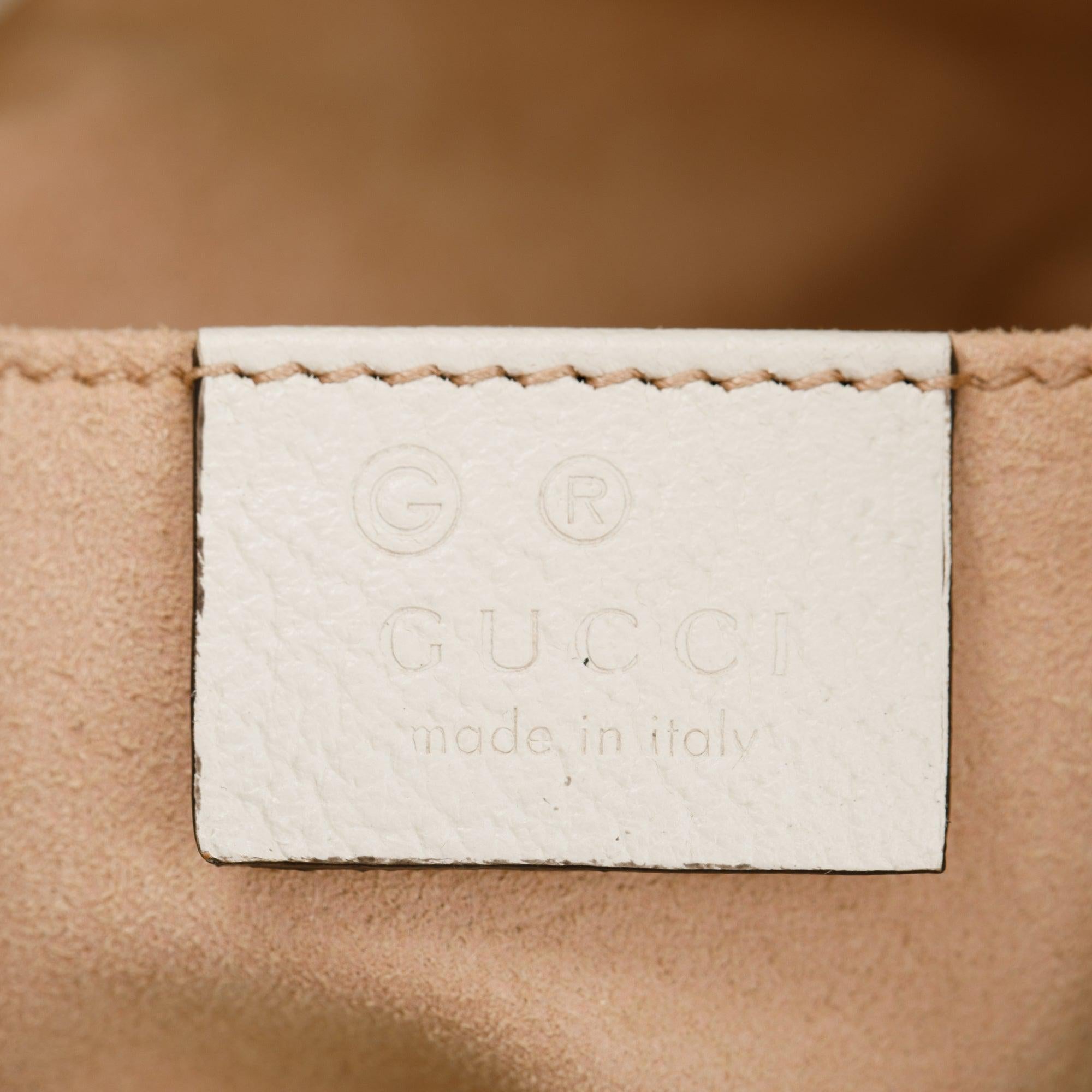 Gucci White Calfskin Leather Web Ophidia Small Bucket Bag