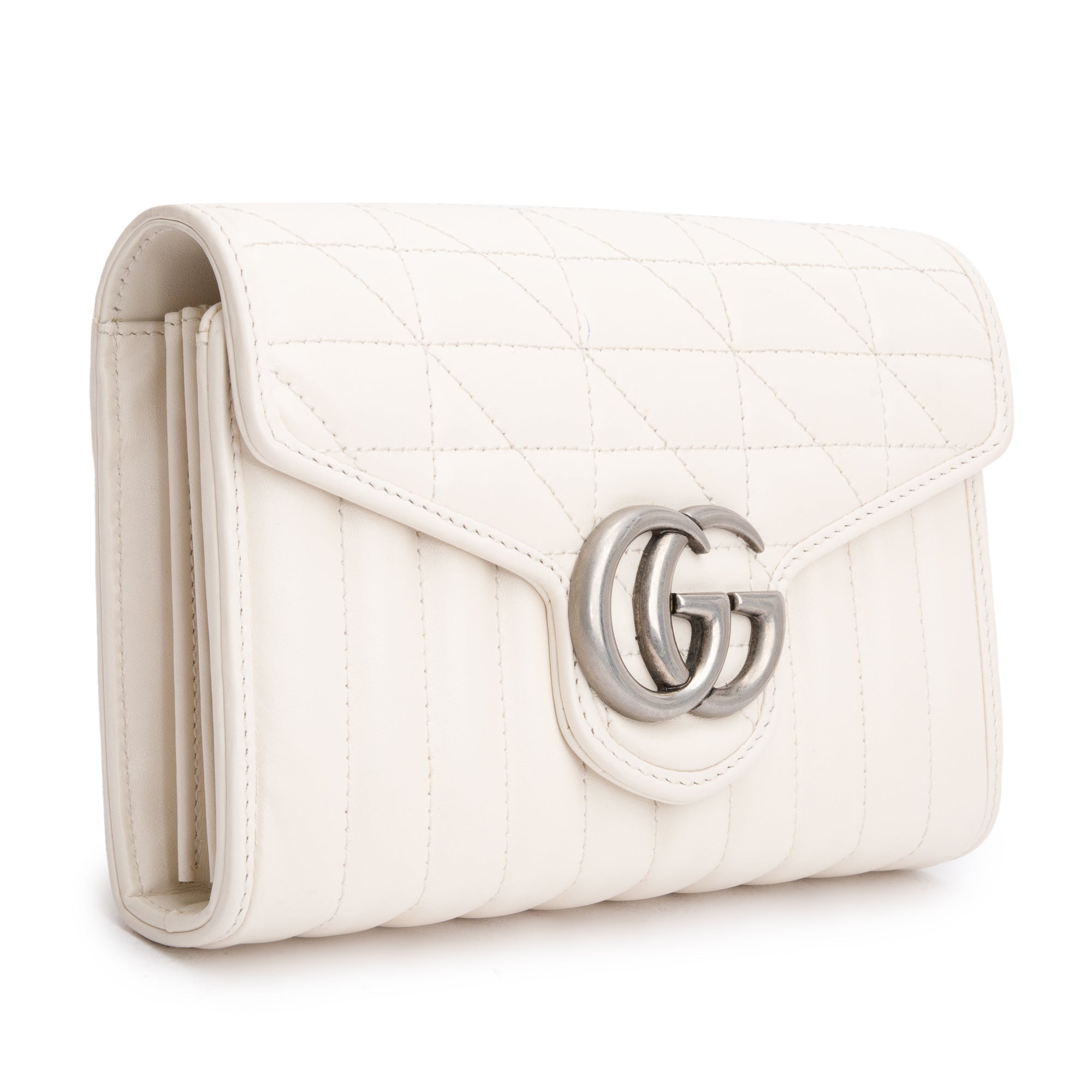 Gucci White GG Marmont Matelasse Leather Mini Chain Wallet w/ Box