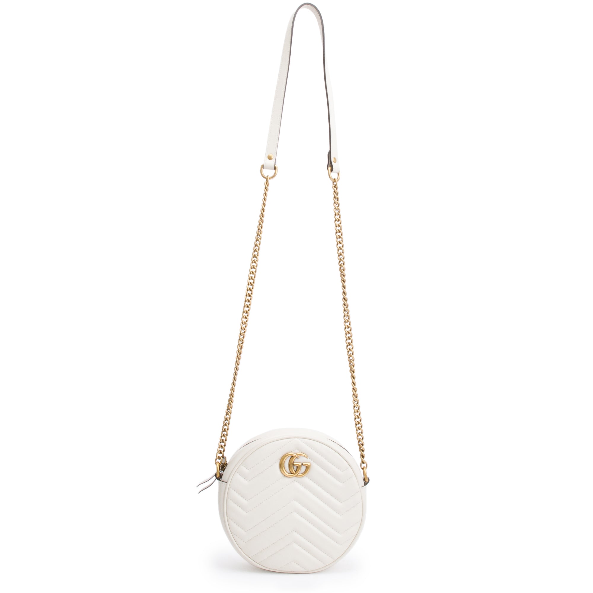 Gucci White GG Marmont Matelasse Leather Mini Round Shoulder Bag