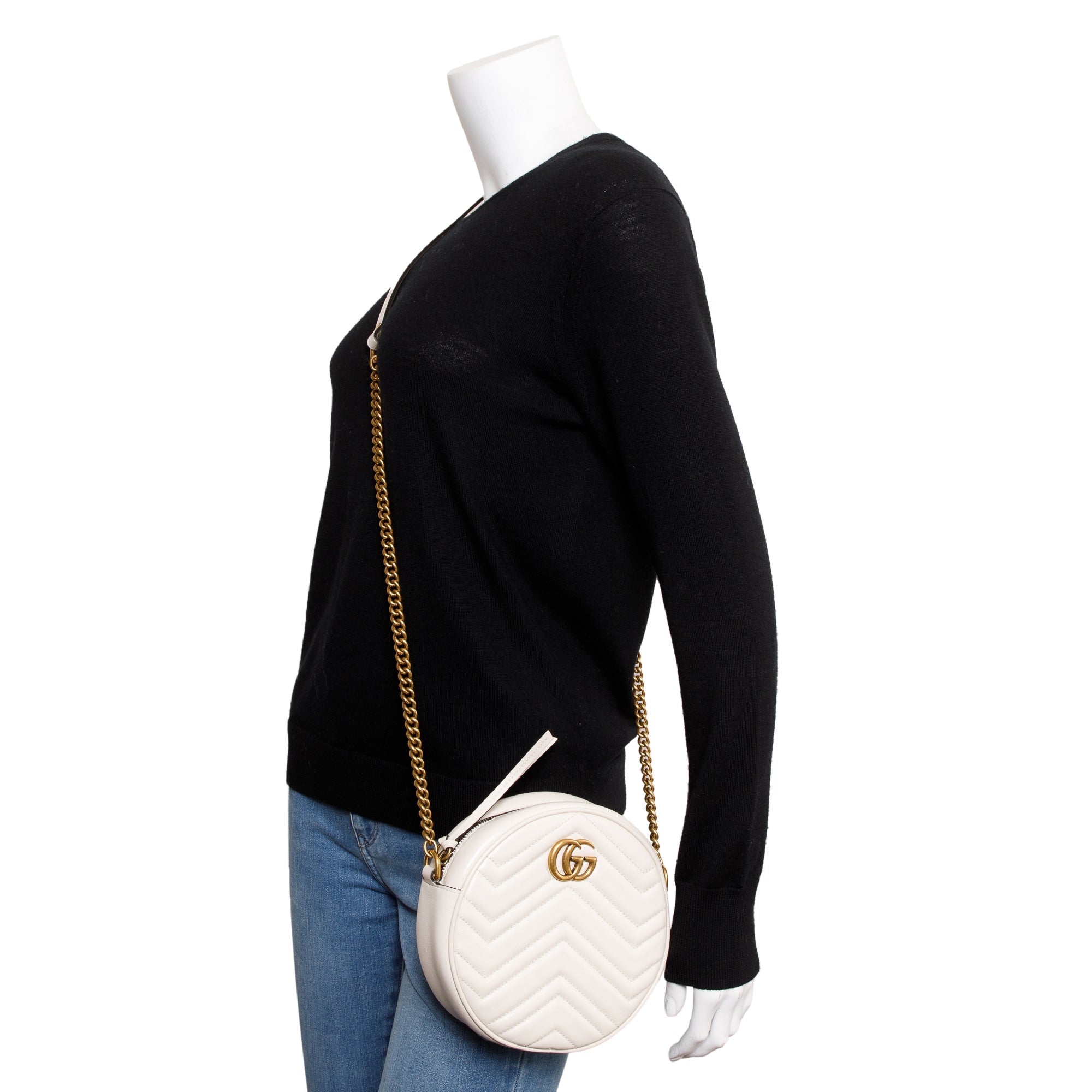 Gucci White GG Marmont Matelasse Leather Mini Round Shoulder Bag