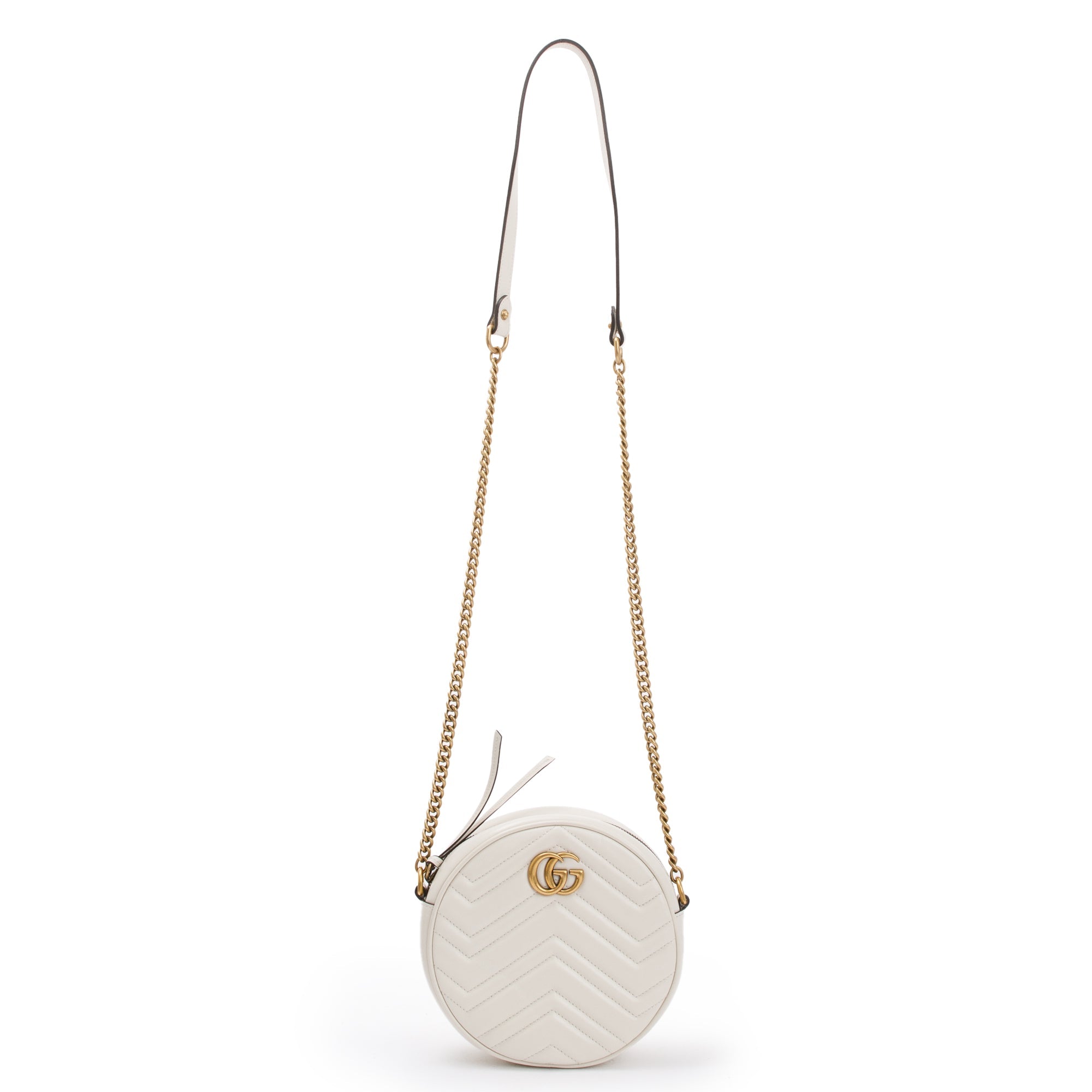 Gucci White GG Marmont Matelasse Leather Mini Round Shoulder Bag